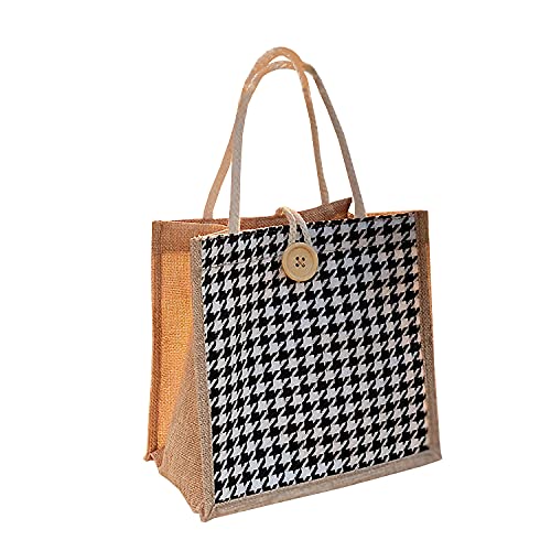 Houndstripe Burlap Tote Bag with Sturdy Handle - Reusable Shopping Bag for Wedding Favors, Groceries & Daily Use - 8.5×4.5×8.0 Inch Eco-Friendly Tote for Bridal Showers, Farmers Market & Beach Trips