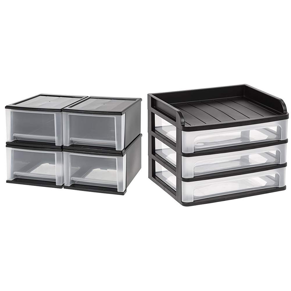 IRIS 17 Quart Stackable Plastic Storage Drawers - 4 Pack Black Organizer Bins for Home & Office - Perfect for Craft Supplies, Office Files, and Closet Organization