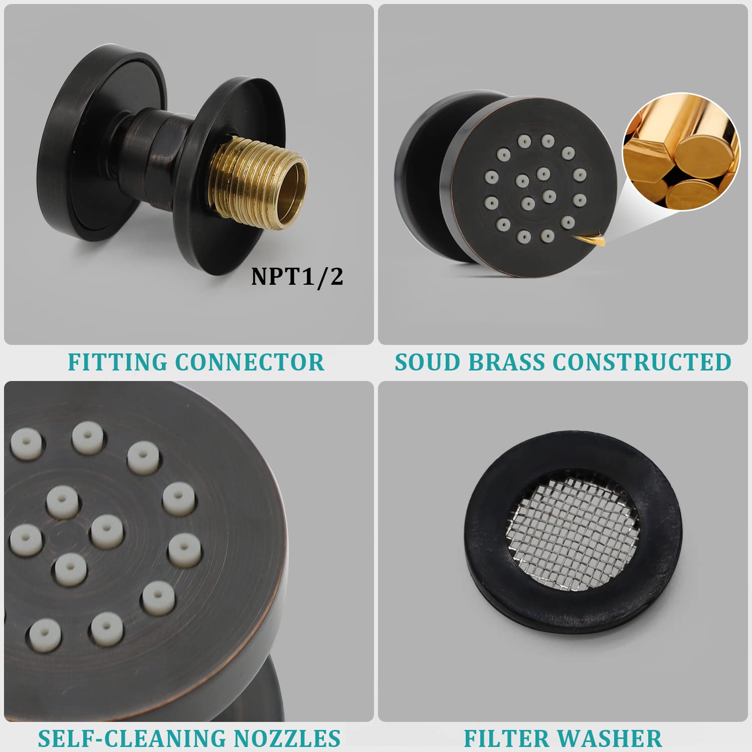 HOMEDEC 2 Inch Round Brass Showerhead - 6 Pack Oil Rubbed Bronze Wall Mount Shower Jets for Spa Massage & Body Spray - Perfect for Bathroom Renovation & Luxury Shower Experience