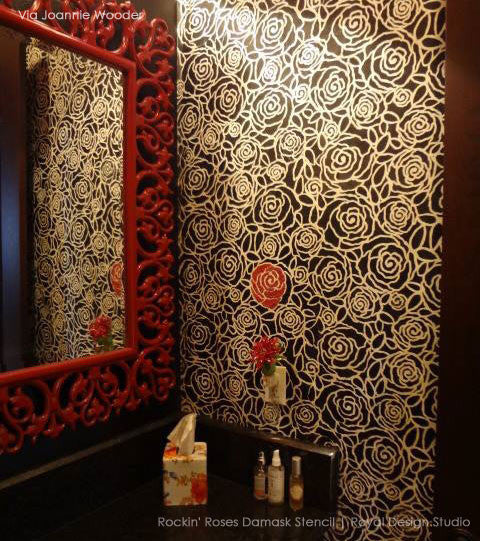 Rockin' Roses Damask Wall Stencil - Reusable DIY Painting Template for Home Decor, Bedroom & Nursery Accent Walls - Perfect for Wall Art, Furniture Upcycling and Craft Projects