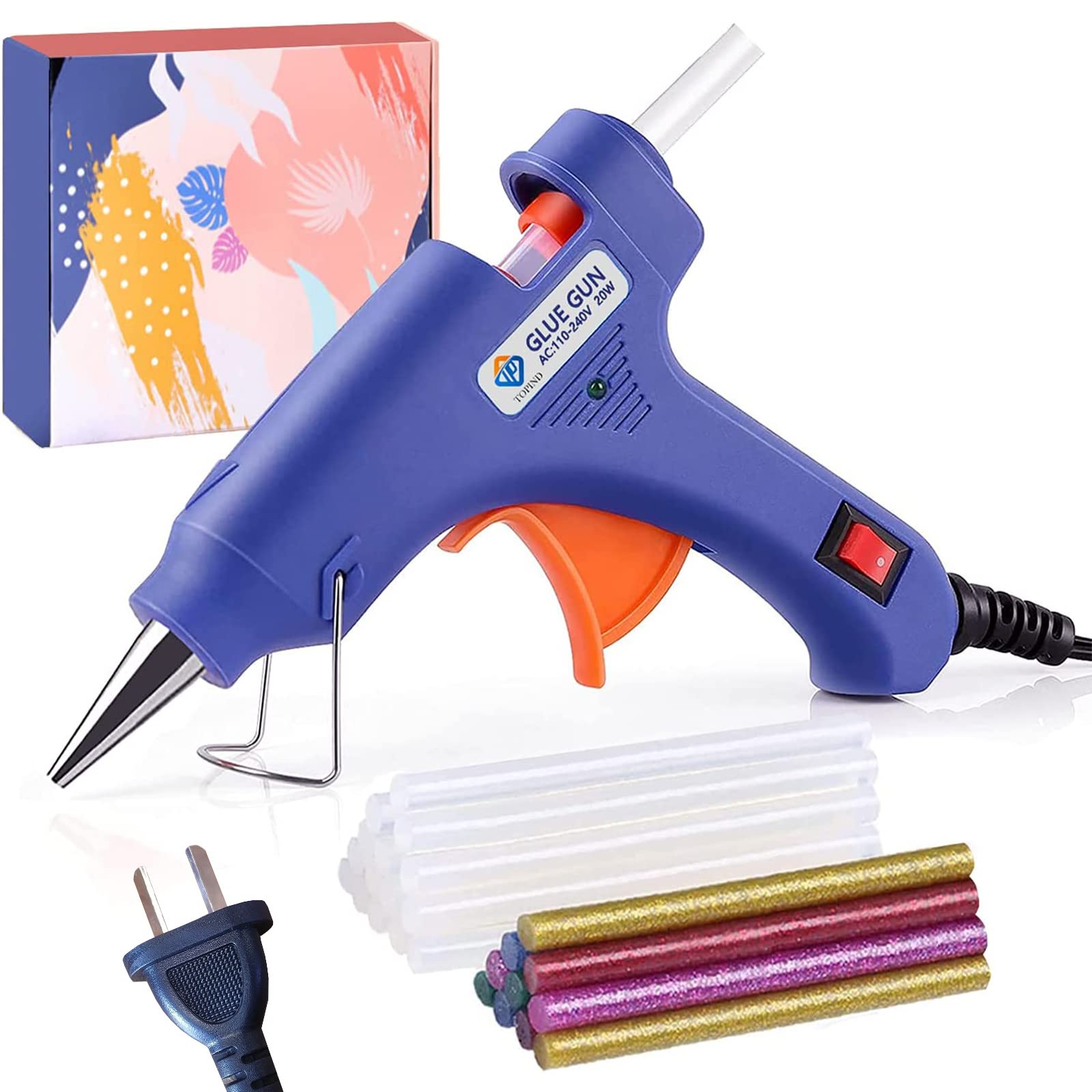TOPIND 20W Mini Hot Glue Gun Kit with 30 Glue Sticks - Fast Heating Blue Glue Gun for DIY Crafts, Home Repairs & Holiday Decorations | Perfect for Scrapbooking, Woodworking, and School Projects