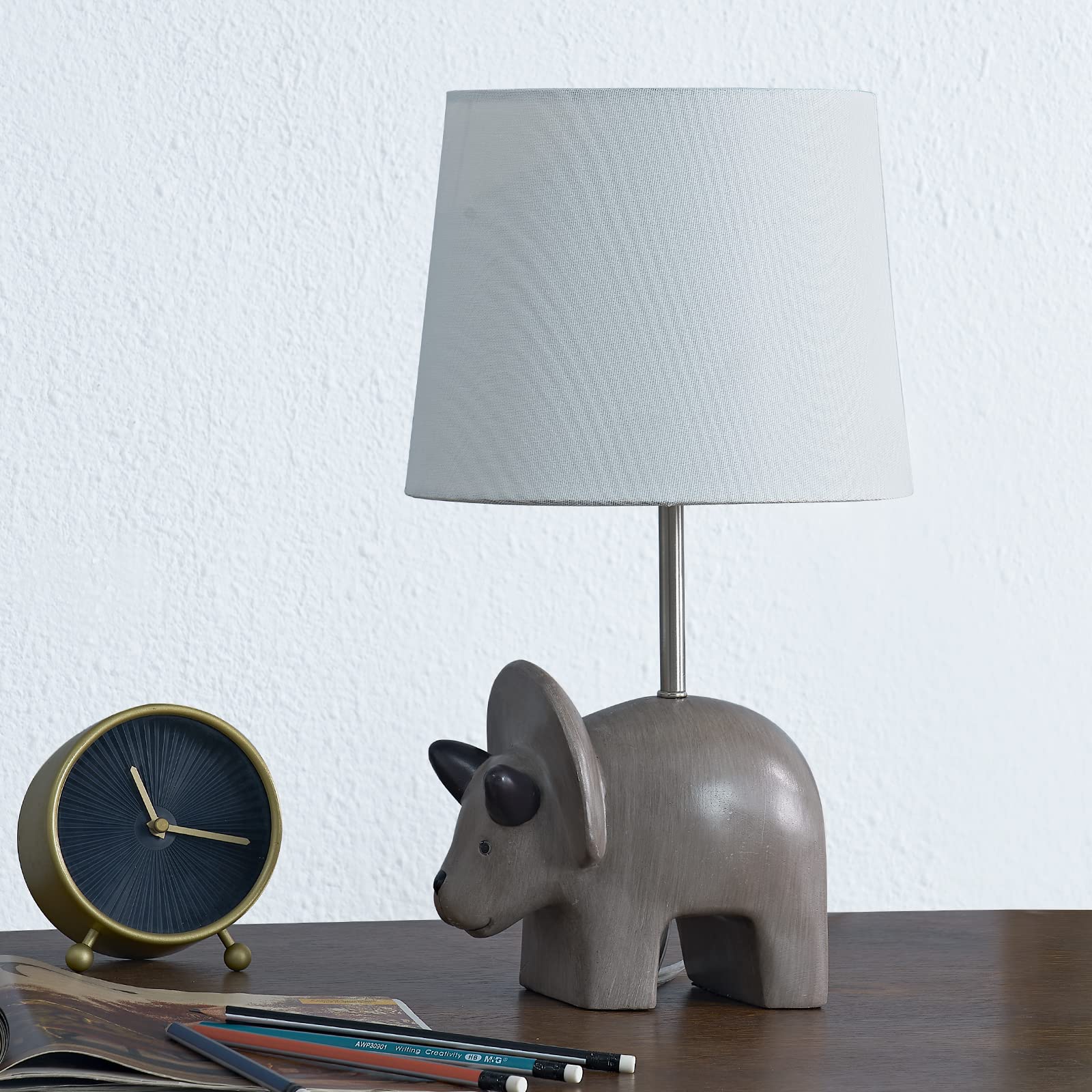 Maxax Dinosaur Desk Lamp - Grey Dino Night Light with White Shade for Kids Room, Study Table & Bedside Nightstand | Perfect for Bedroom, Nursery & Office Decor