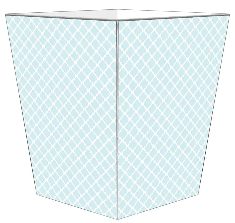 Chelsea Light Blue Decoupage Wastebasket with Optional Tissue Box Cover - Elegant Bathroom & Bedroom Trash Can for Home Decor