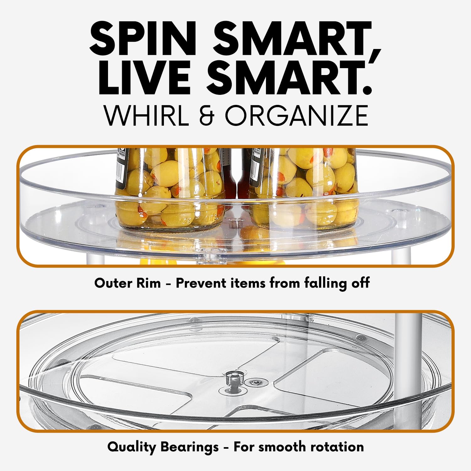 Rotating Clear Lazy Susan Organizer - 360° Spinning Turntable for Kitchen Pantry, Medicine Cabinet, Bathroom, Refrigerator & Spice Storage | Perfect for Easy Access to Cooking Ingredients, Toiletries & Household Items