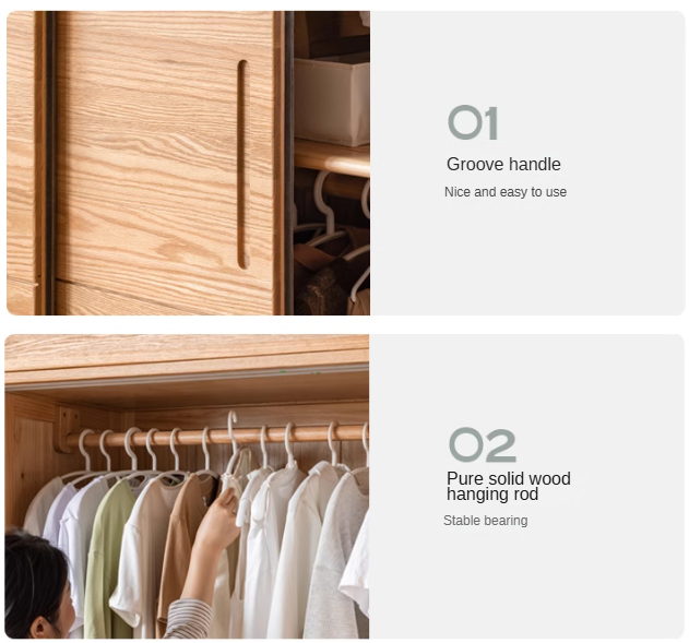 Solid Oak Wood Sliding Door Wardrobe Closet - Modern & Durable Storage for Bedroom, Living Room, or Walk-In Closet Organization