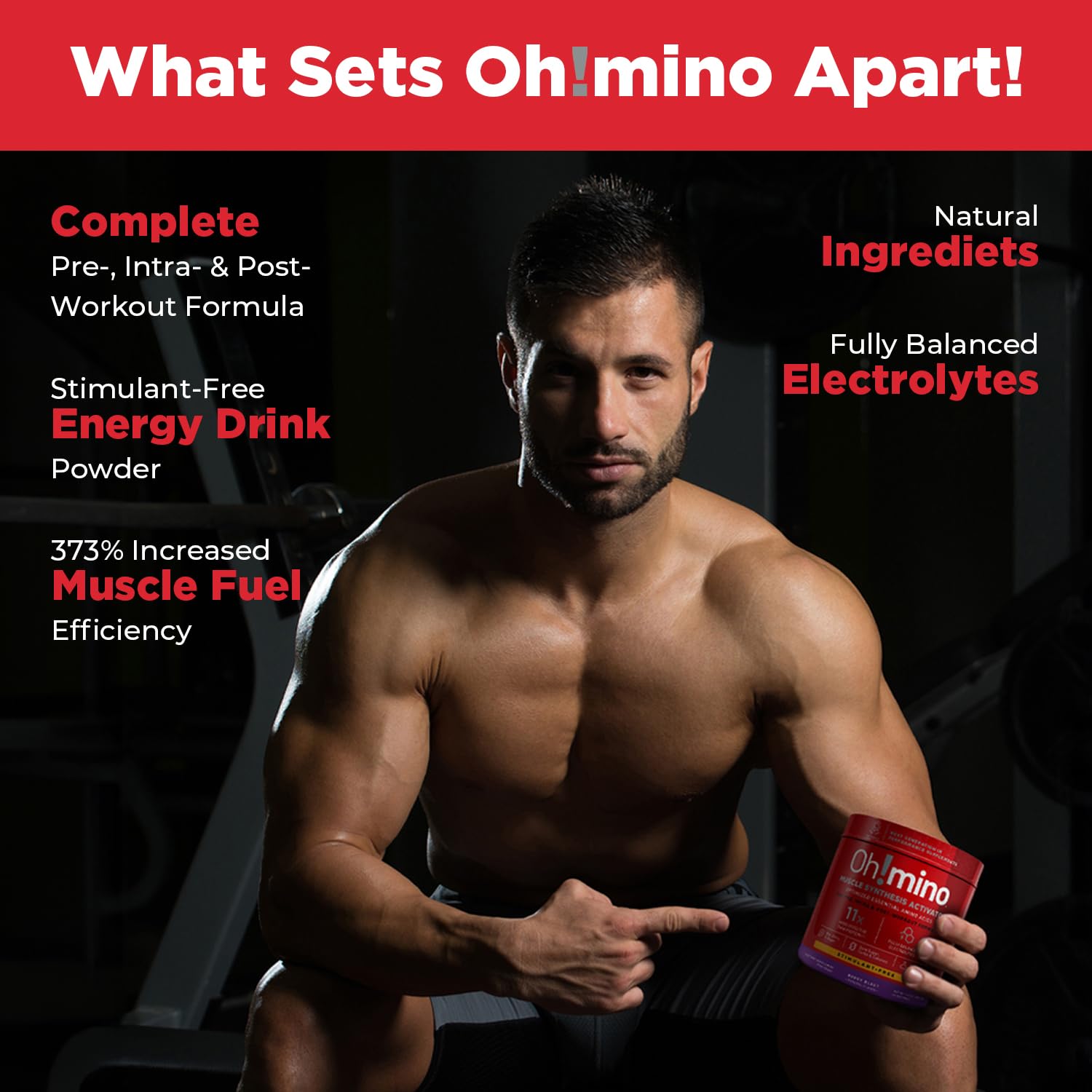 Oh!mino Amino Acids Powder - BCAAs Supplement for Muscle Gain, Pre & Post Workout Recovery - Vegan, Non Caffeine, Dairy Free, Zero Sugar & Low Carb - 40 Servings (Berry Blast) - Perfect for Gym, Fitness & Bodybuilding Training