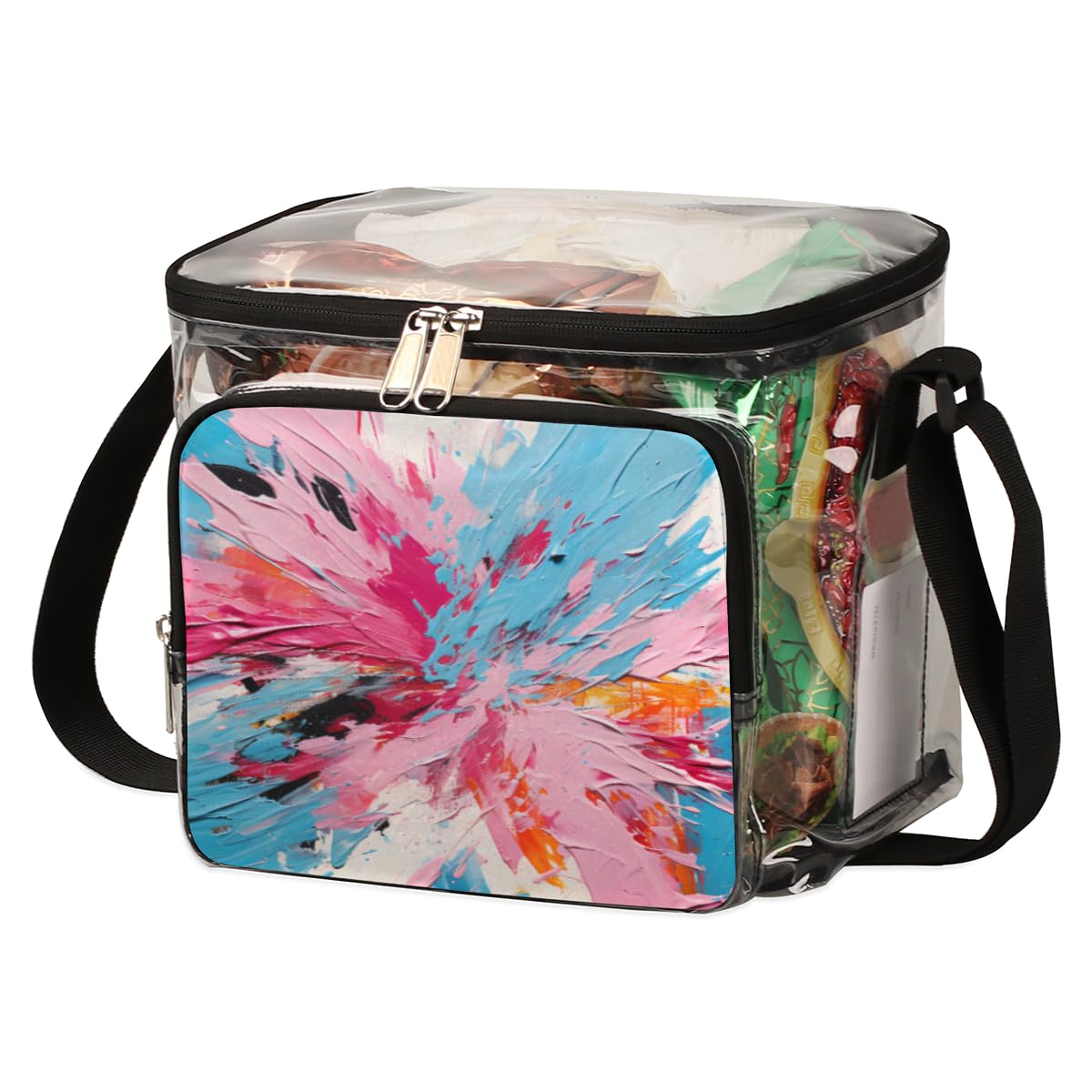 GzLeyigou Clear Tote Bag with Abstract Oil Painting Design - Multicolor Textured Transparent Shoulder Bag for Women, Crossbody Lunch Bag for Outdoor, Travel, Picnic, Concerts & Sports Events (Stadium Approved) - Perfect for Beach, Shopping, Gym and Daily Use