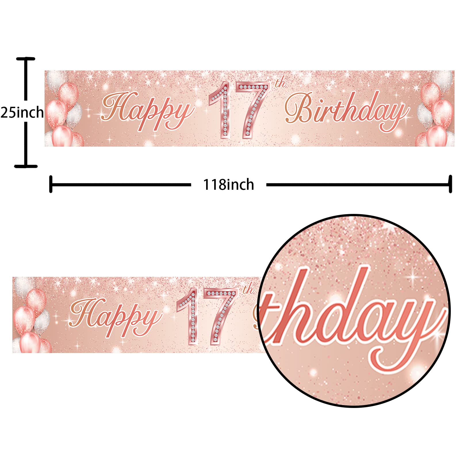 17th Birthday Party Decorations - Rose Gold Glitter Banner, Backdrop, Balloons & Confetti Set for Sweet 16 or 17 Birthday | Cheers to 17 Years Party Supplies | Perfect for Girls' Birthday Celebrations, Photo Backdrops & Milestone Decor