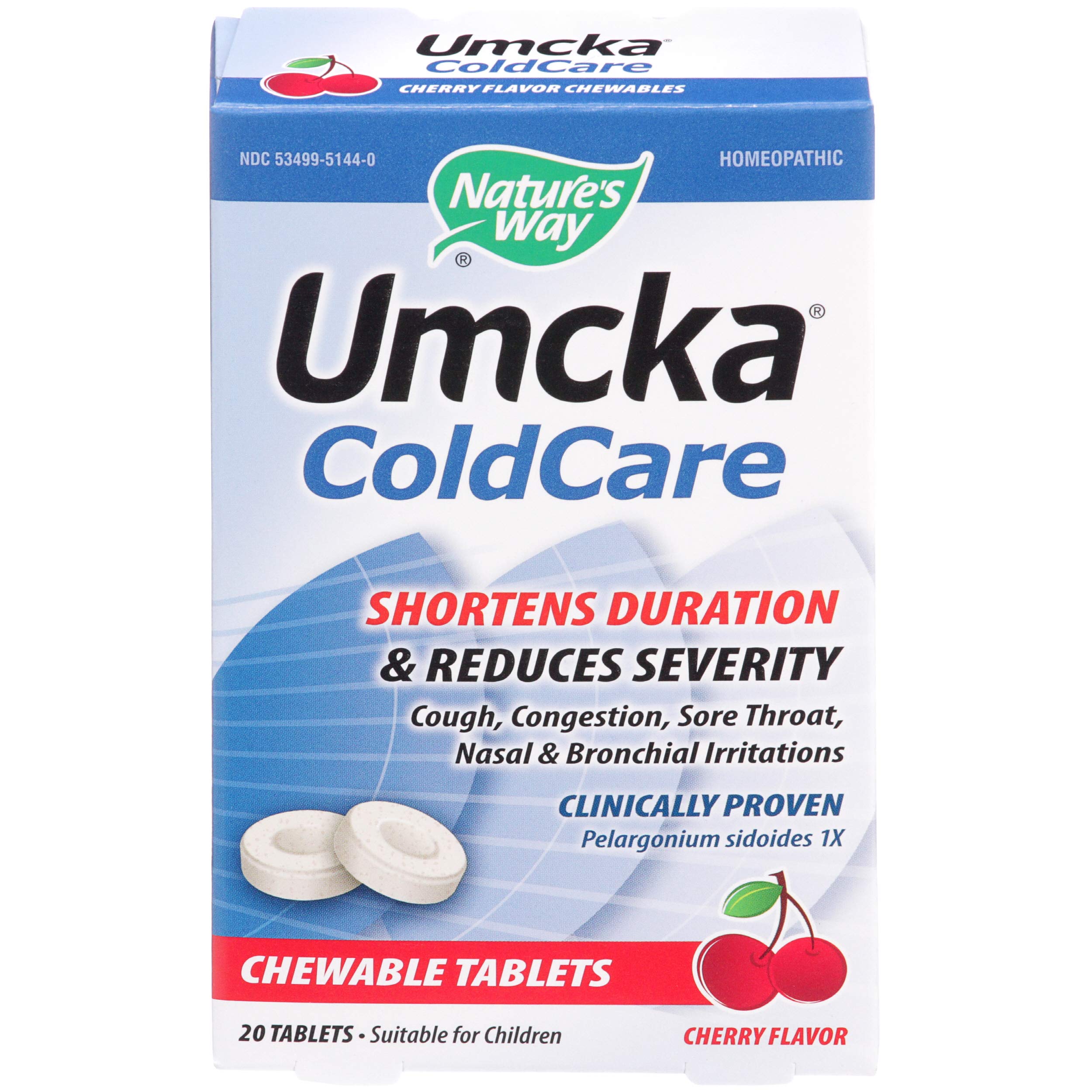 Natures Way Umcka Cold Care Chewable Tablets - Cherry Flavor, 20 Count | Immune Support for Adults & Kids | Fast Relief for Cough & Cold Symptoms at Home, Work or Travel