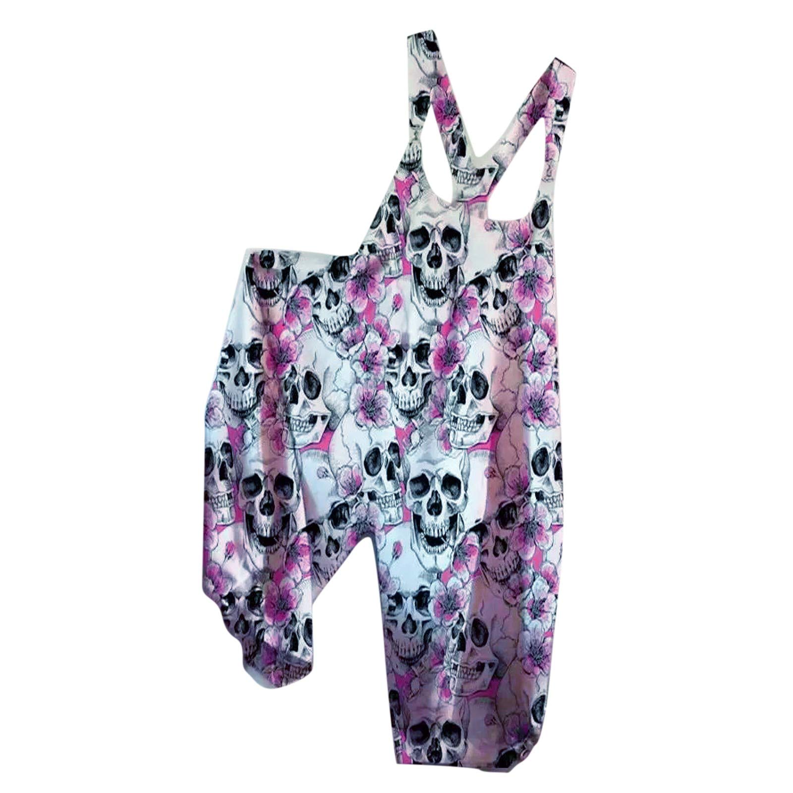 Stylish Women's Skull Print Romper Jumpsuit - Long Sleeve Button Front Overalls, Loose Fit Rose Playsuit for Casual Wear, Outfits & Street Fashion