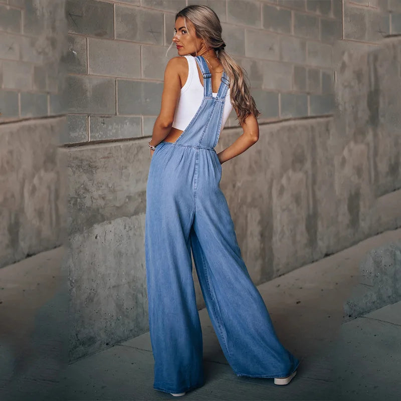 Women's Fashion Denim Overalls Jumpsuit with Pockets - Loose Fit Casual Romper Playsuit for Spring | Perfect for Everyday Wear, Weekend Outings & Street Style Fashion