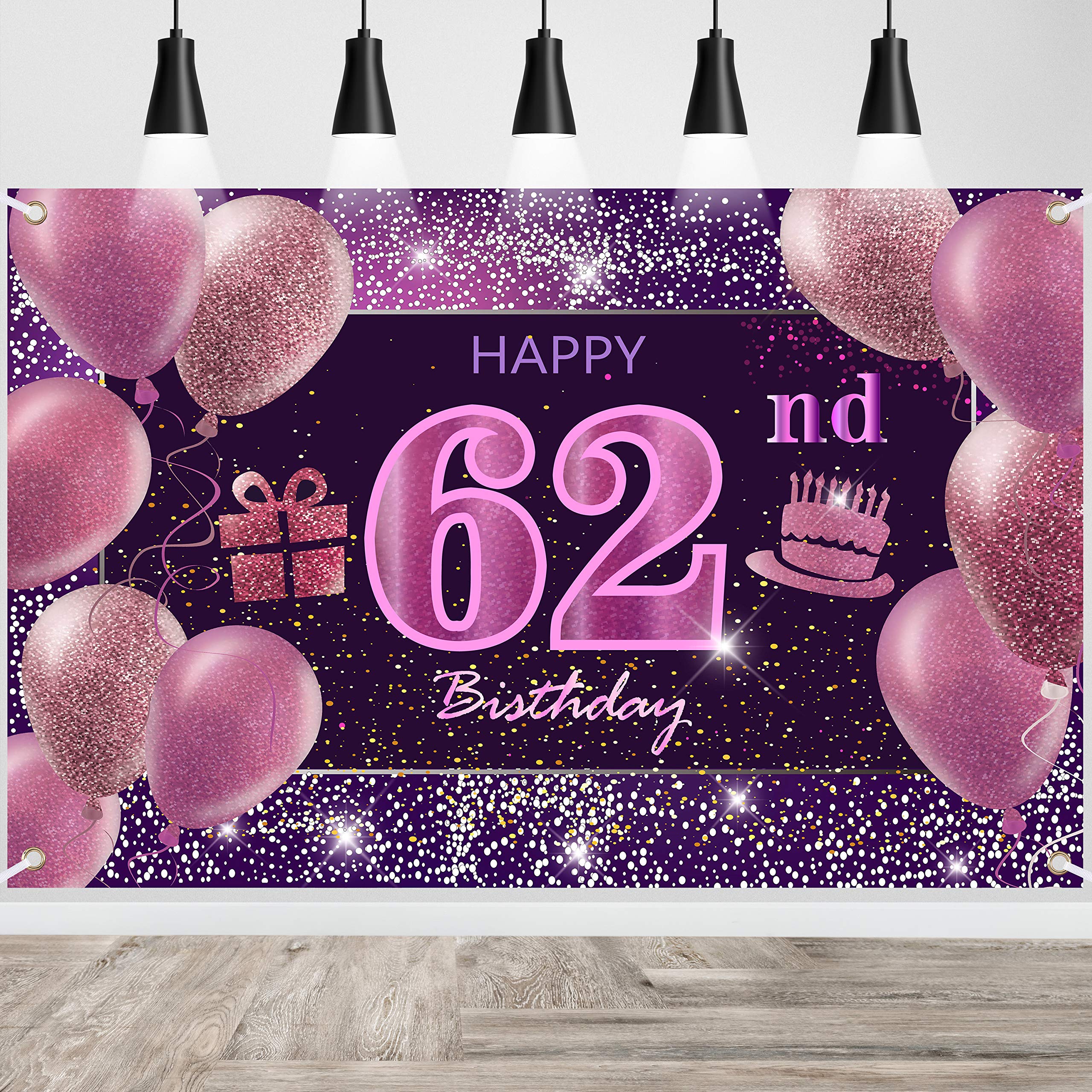 IMISI Happy 62nd Birthday Banner & Pink Party Decorations for Women - Elegant Birthday Backdrop for Milestone Celebrations, Retirement Parties & Special Occasions