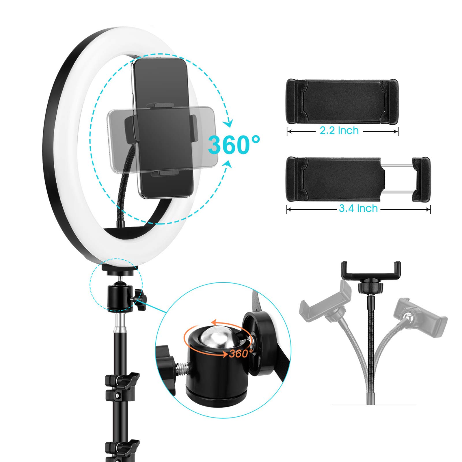 ZXCVASDF 10-inch RGB Dimmable Ring Light with 14 Color Modes - Adjustable LED Ring Light with Tripod Stand & Phone Holder for YouTube Videos, Live Streaming, Makeup, Photography - Compatible with iPhone & Android Devices - Perfect for Home Studio, TikTok Content Creation, and Professional Beauty Shoots