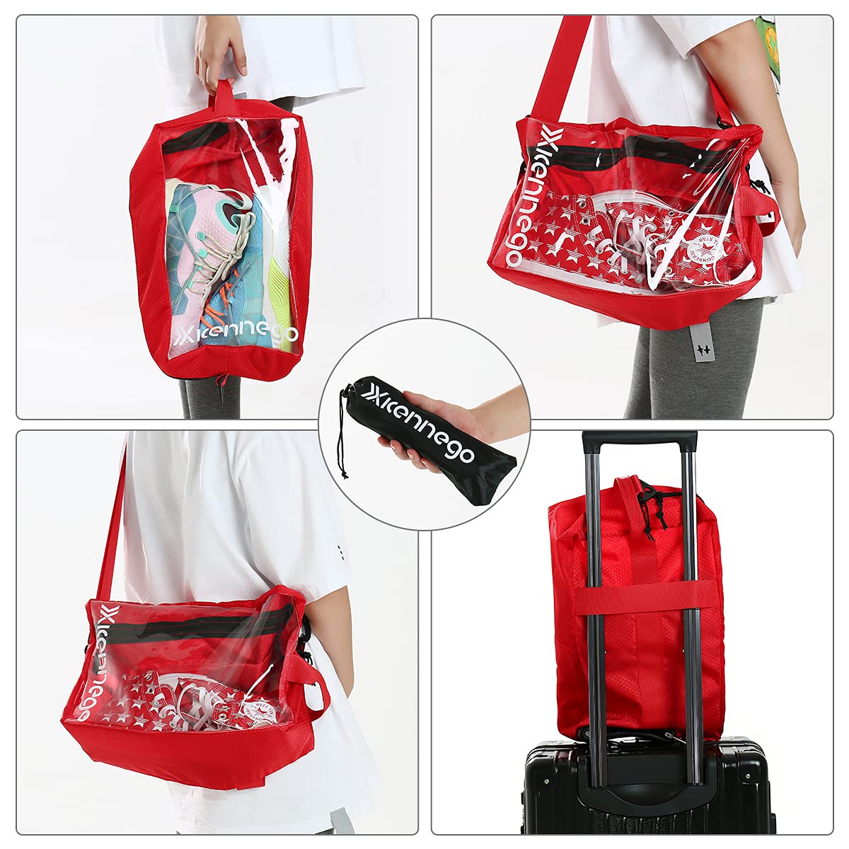 Xicennego Portable Basketball Shoe Bag with Zipper - Waterproof Sneaker Storage Organizer - Foldable PU Shoe Pouch for Travel & Gym - Durable Shoe Box Bag for Men & Women (Red) - Perfect for Basketball Practice, Sports Travel & Shoe Protection