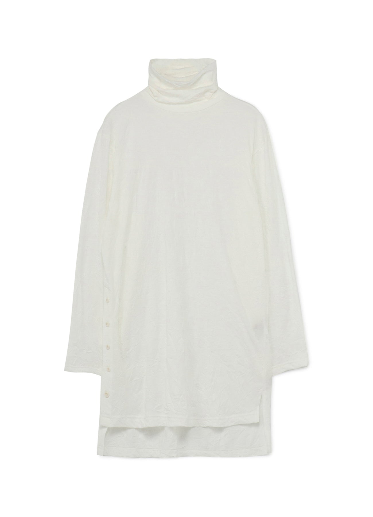 Stylish C/PE Washer Jersey Button Open Big Turtleneck Cut Sew Top - Perfect for Casual Wear & Layering Outfits