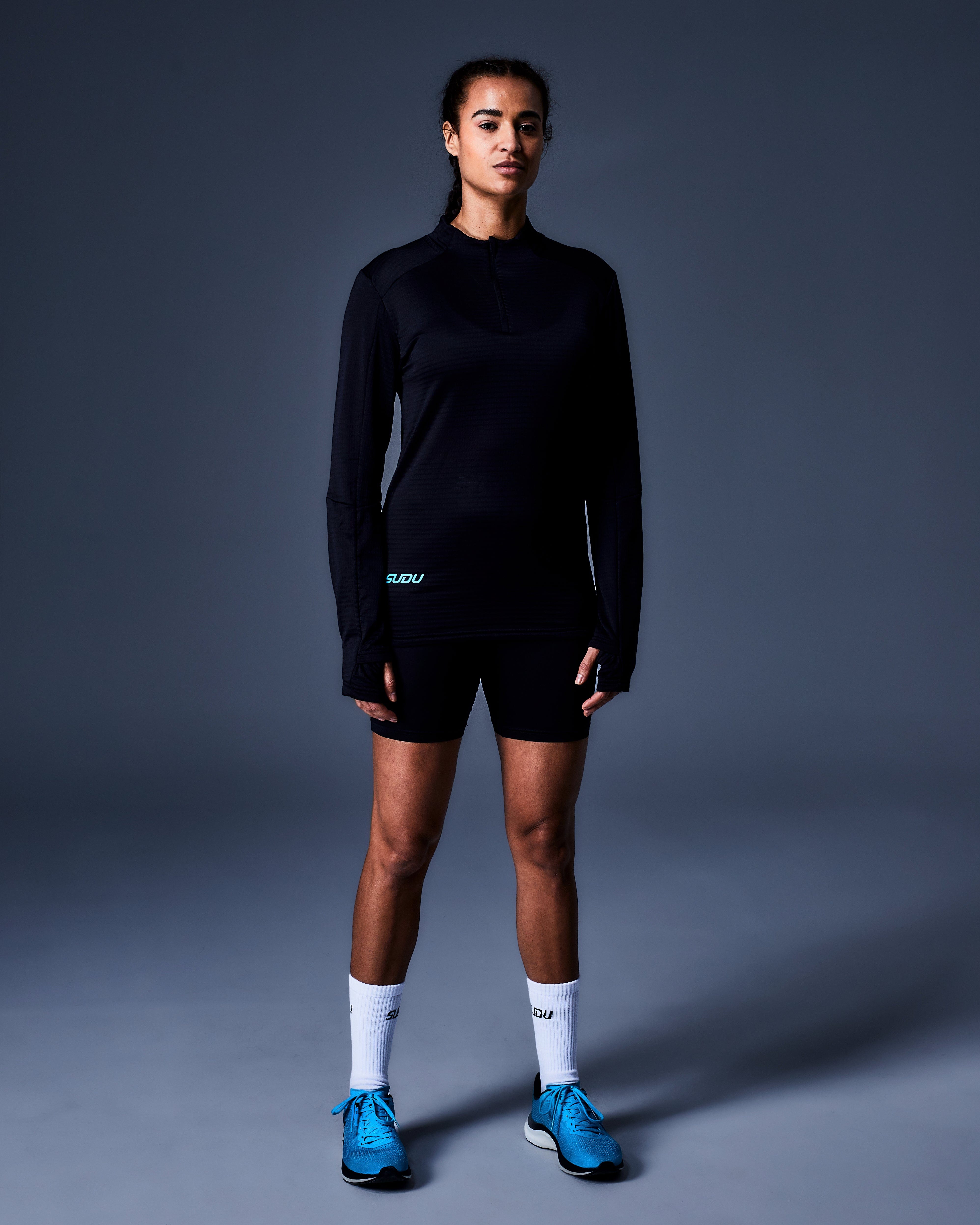 SRZ 01 Zip Mid Layer Jacket - Black & Light Blue | Lightweight Fleece for Hiking, Camping & Outdoor Activities