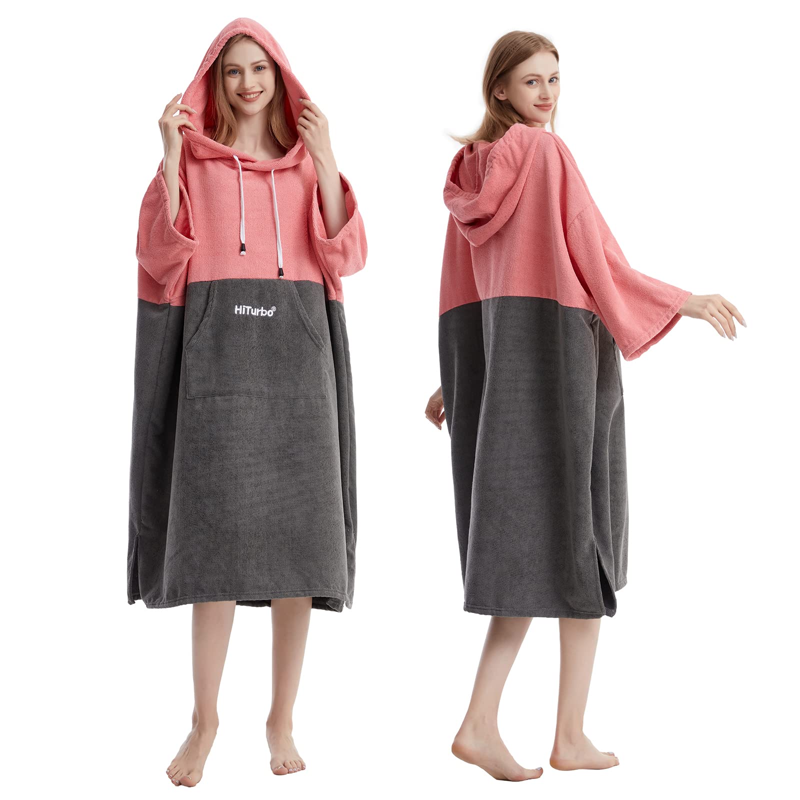 Hiturbo Quick Dry Changing Robe - 3/4 Sleeve Microfiber Hooded Towel Poncho for Surfing, Swimming & Beach - Absorbent After Swim Cover Up for Men & Women - Perfect for Pool, Gym & Outdoor Activities