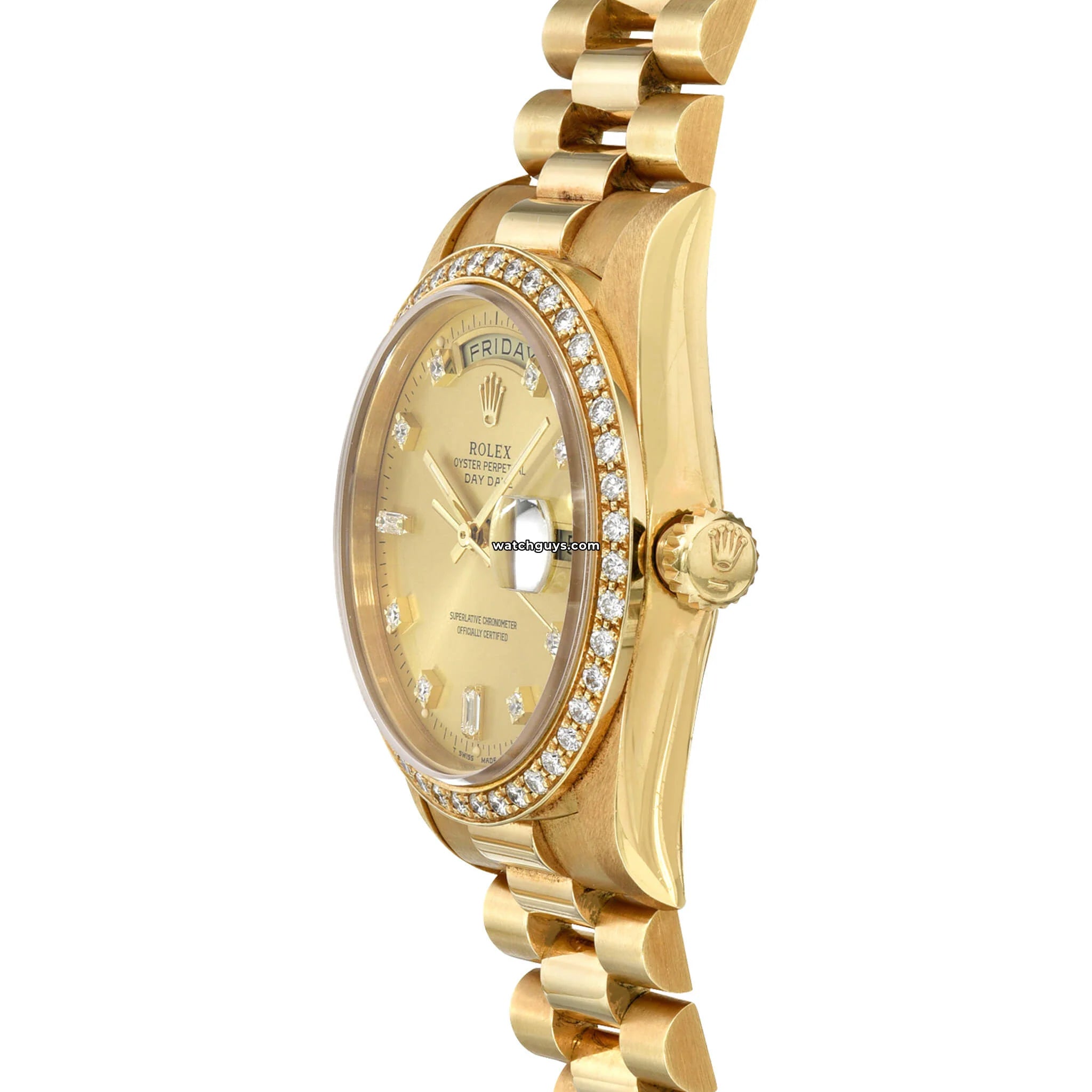 Authentic Rolex Day-Date 18348 Men's Watch - 18K Yellow Gold, Champagne Dial with Diamond Hour Markers - Luxury Dress Watch for Business & Formal Events