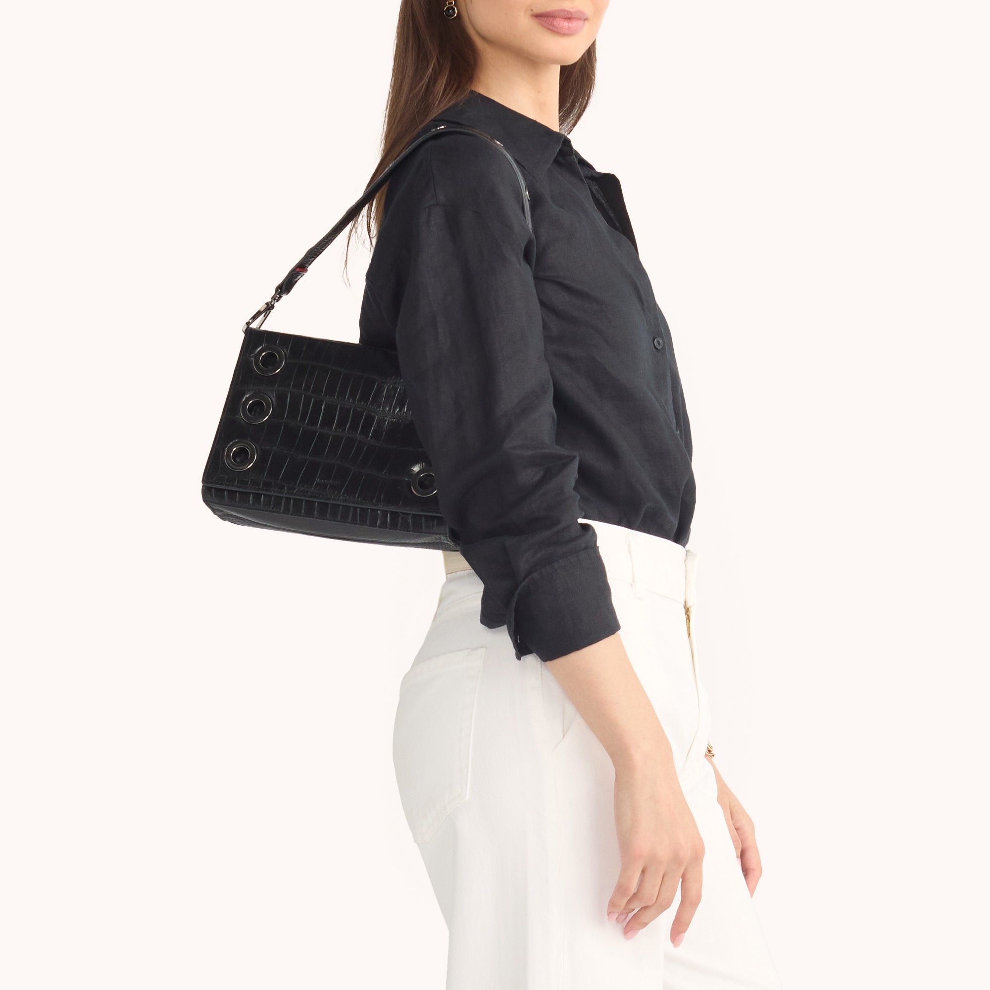 Montana Clutch Evening Bag in Crocodile Embossed Leather with Gunmetal Hardware - Perfect for Parties, Weddings & Special Occasions