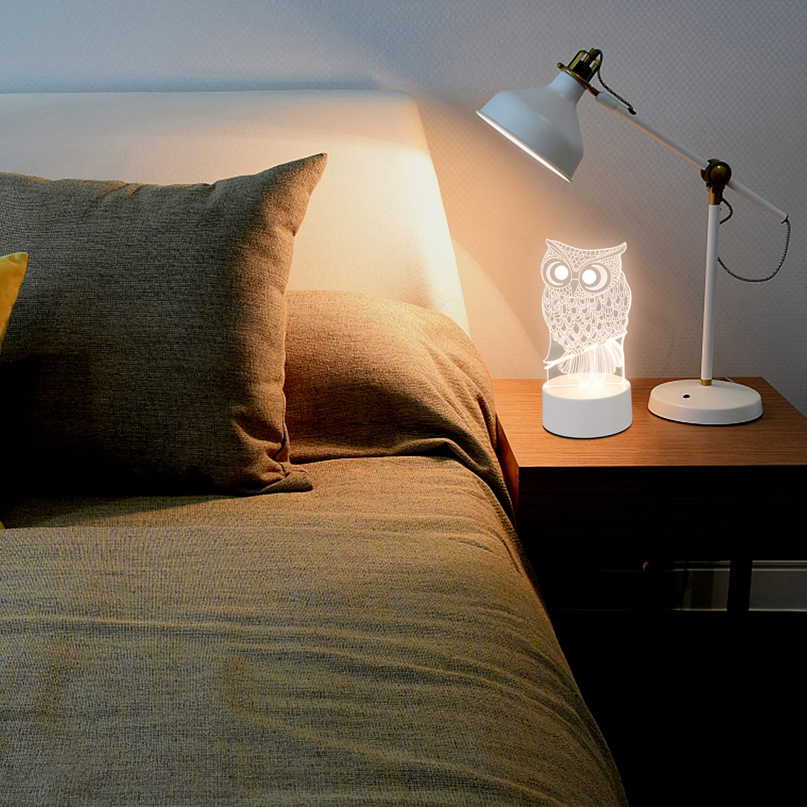 TOYANDONA 3D Owl Illusion LED Night Light - USB Powered Owl Decor Lamp for Kids, Bedroom, Living Room & Office Desk - Perfect for Nursery Decor, Study Room Lighting & Gifts for Children