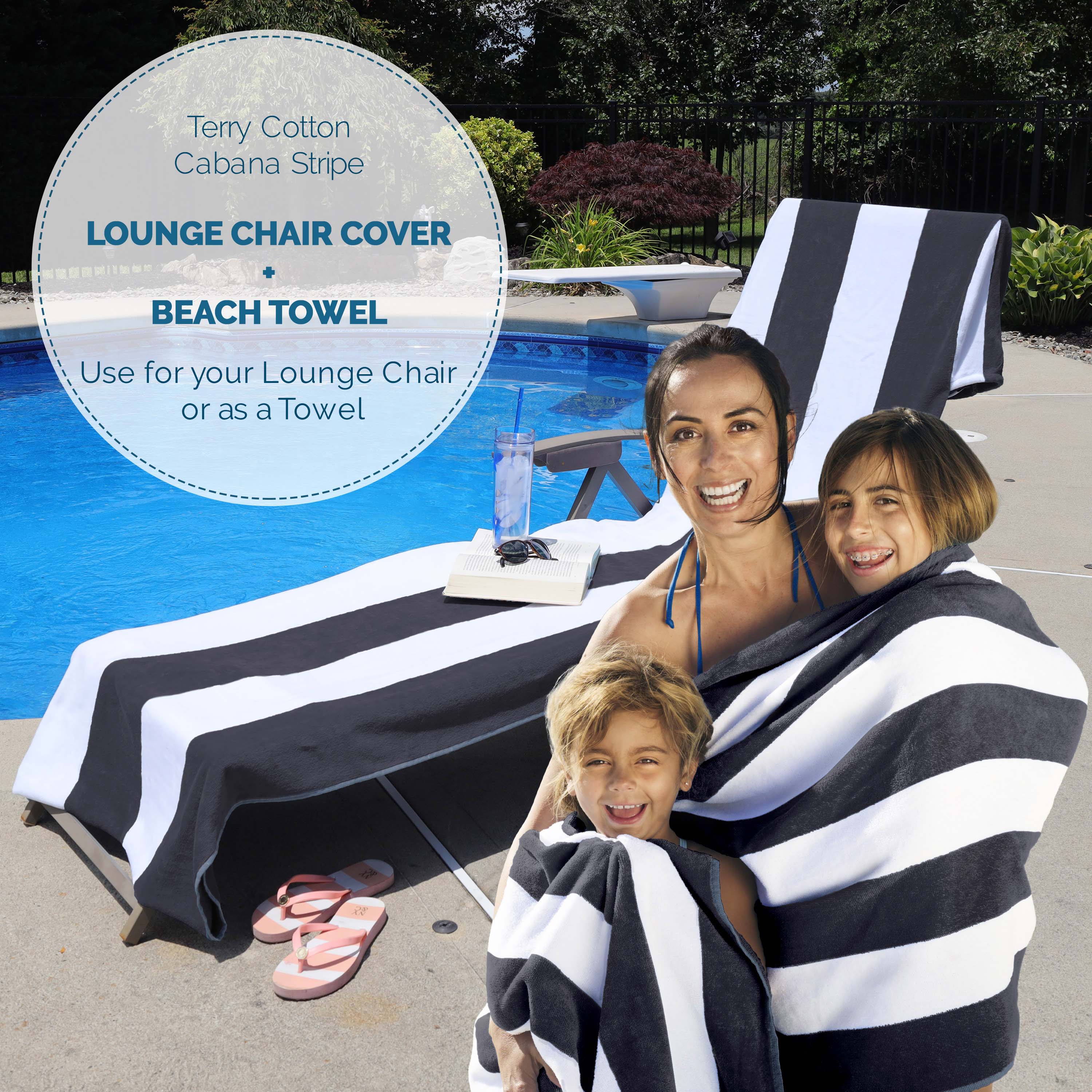 Premium Cabana Striped Cotton Beach Towel & Chaise Lounge Cover - Soft, Absorbent, UV Protection - Perfect for Poolside, Beach Vacations & Outdoor Relaxation