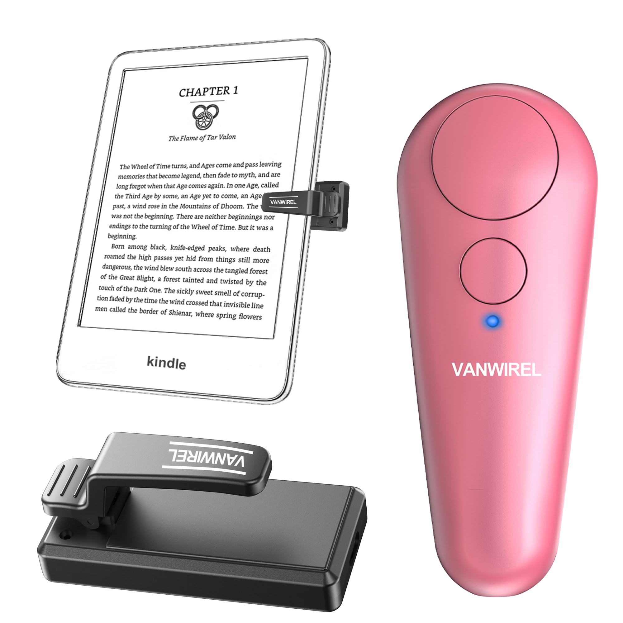 Wireless RF Remote Control Page Turner for Kindle, iPhone, iPad - Compatible with iOS & Android Tablets for Reading eBooks, Taking Photos (Pink) | Perfect for Hands-Free Reading, Online Classes & Remote Photography