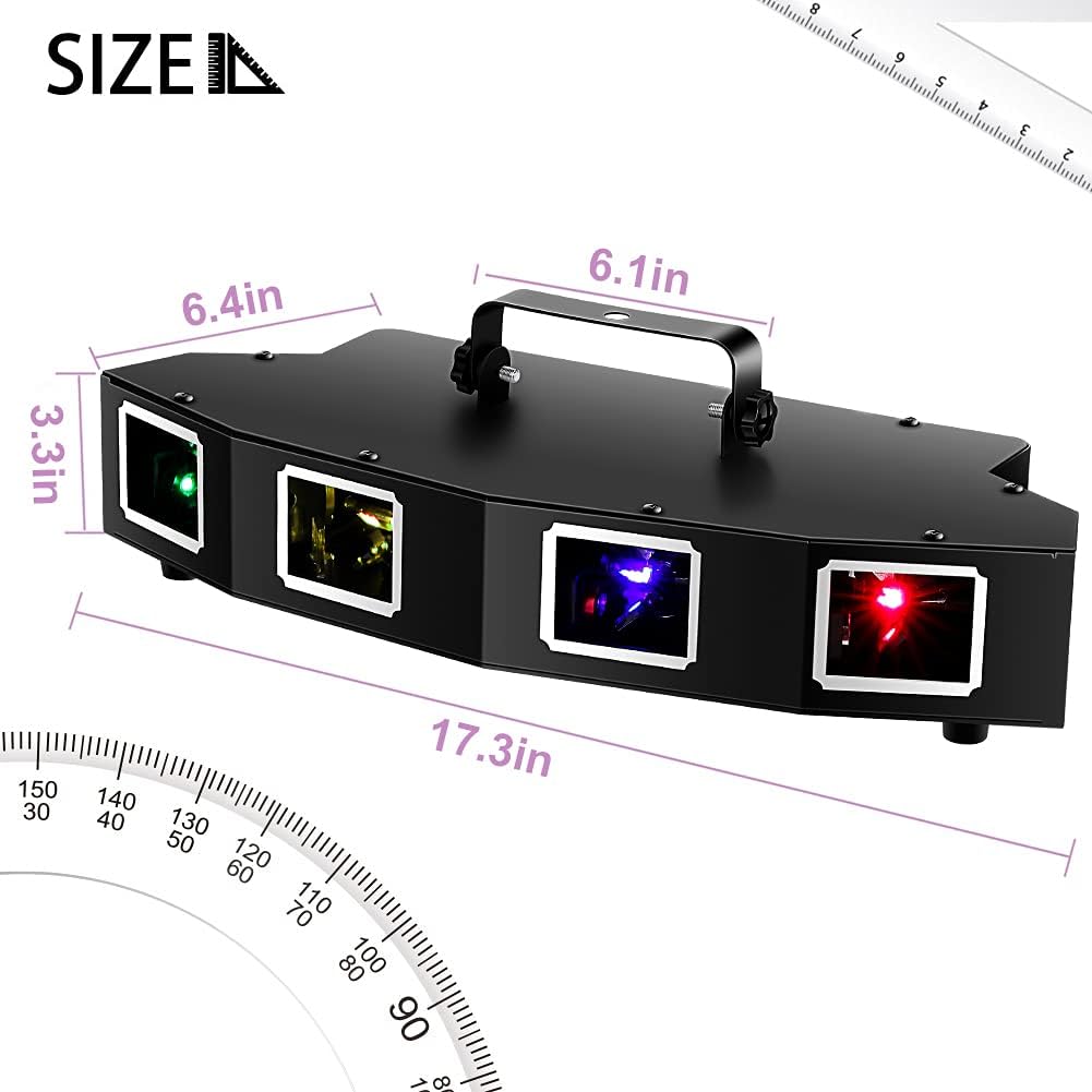 U'King DJ Laser Lights - 4 Beam RGBY LED Party Light with Sound Activation & DMX Control | Perfect for Dance Parties, Birthday Events, Bars, Pubs & Stage Lighting