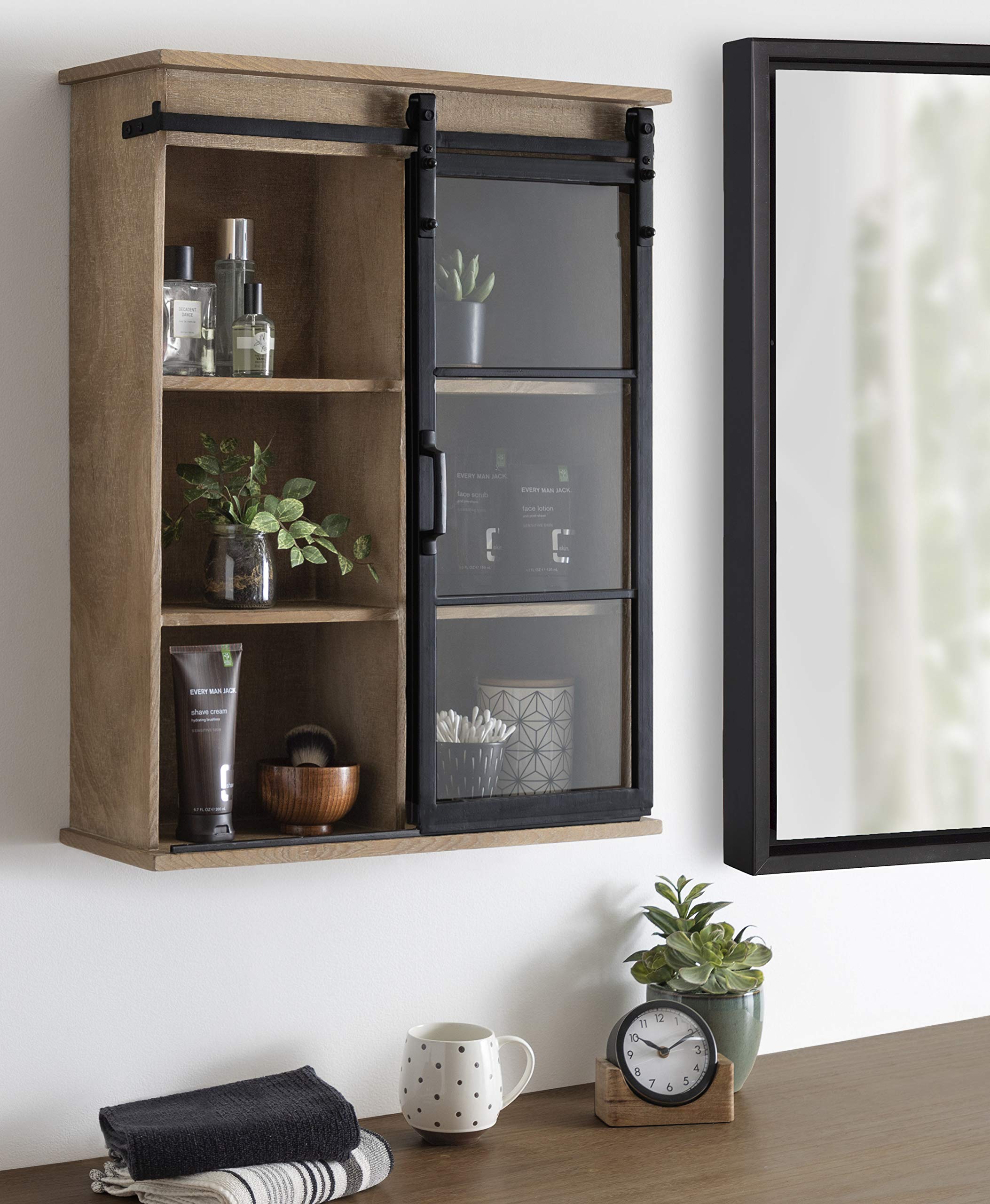Kate & Laurel Barnhardt Rustic Brown Wooden Wall Cabinet with Sliding Glass Door - 22