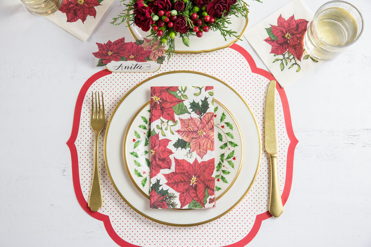 Red Swiss Dot Die-Cut Placemats - Elegant Table Setting for Dining, Parties & Home Decor