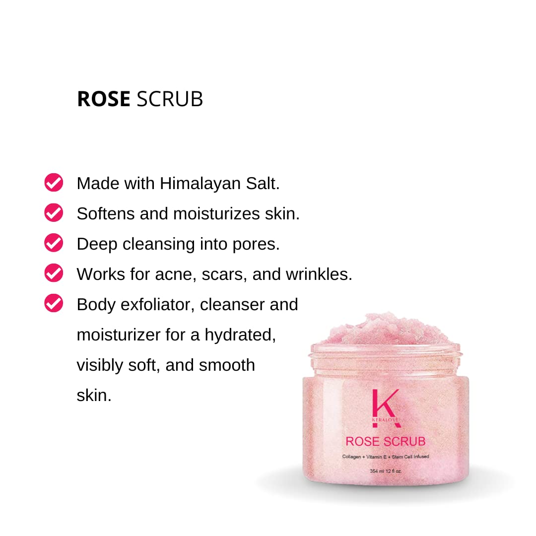 Keralove Collagen & Stem Cell Body Scrub 12 oz - Exfoliating Himalayan Salt Scrub for Cellulite Reduction - Deep Cleansing for Acne, Scars & Wrinkles - Hydrating Moisturizer for Smooth Skin - Perfect for Spa Day, Self-Care Routine & Gift Sets