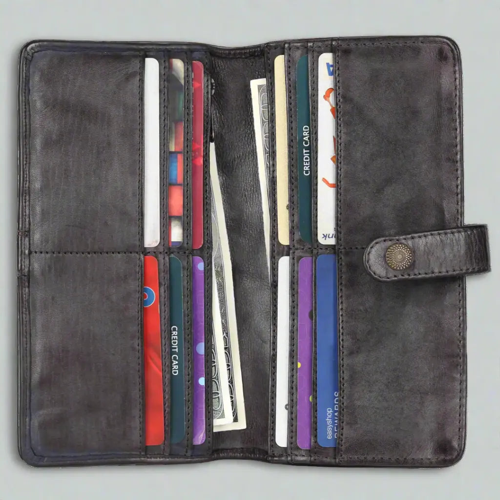 MET Women's Snap Tab Leather Wallet - Slim RFID Blocking Bifold Wallet with Zipper Pocket - Perfect for Everyday Use, Travel, and Gift Giving
