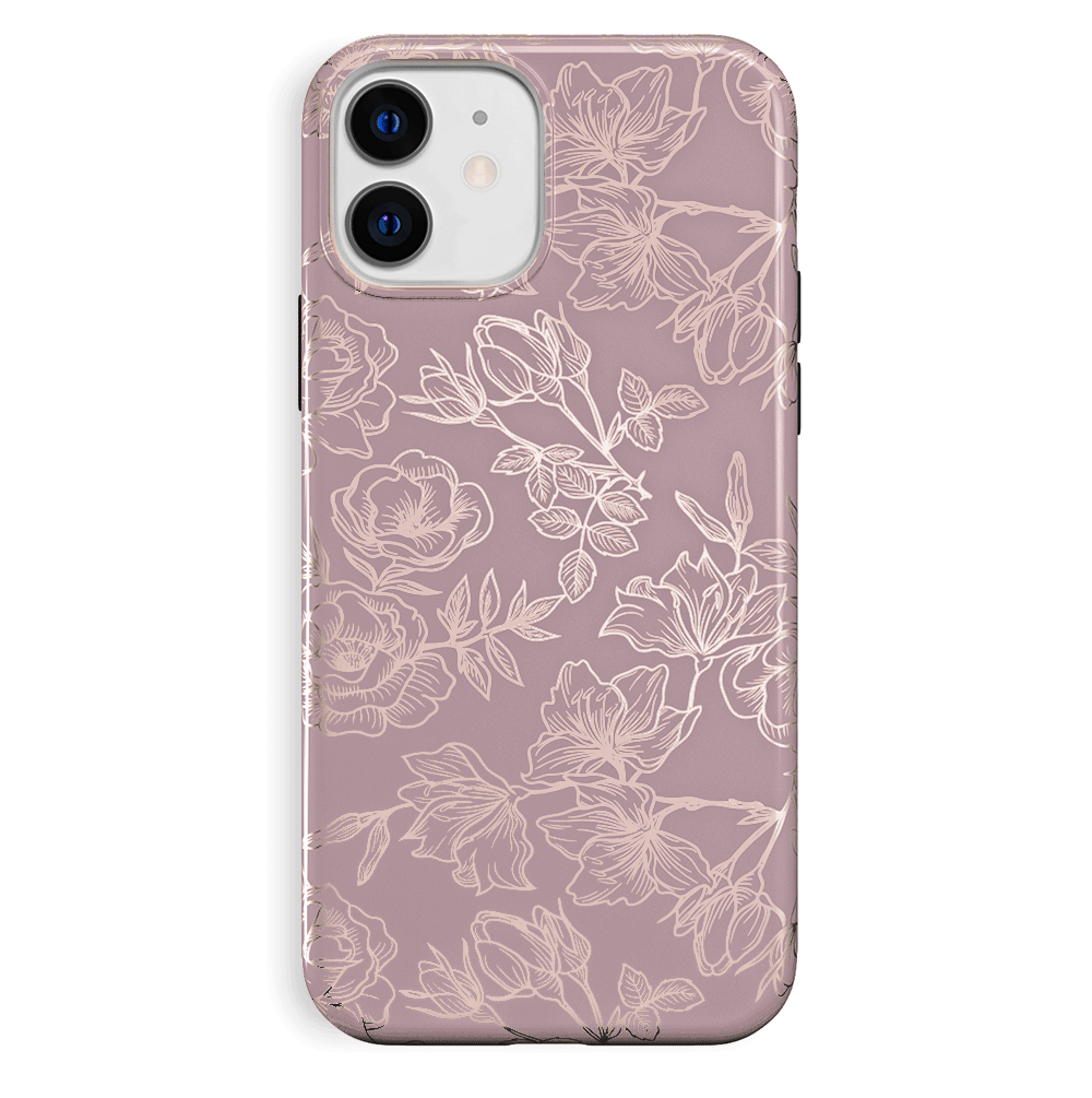 Dusty Rose Chrome Floral iPhone Case - Elegant Protective Cover for iPhone 13/14/15 Pro Max - Perfect for Everyday Use, Travel & Gift Giving