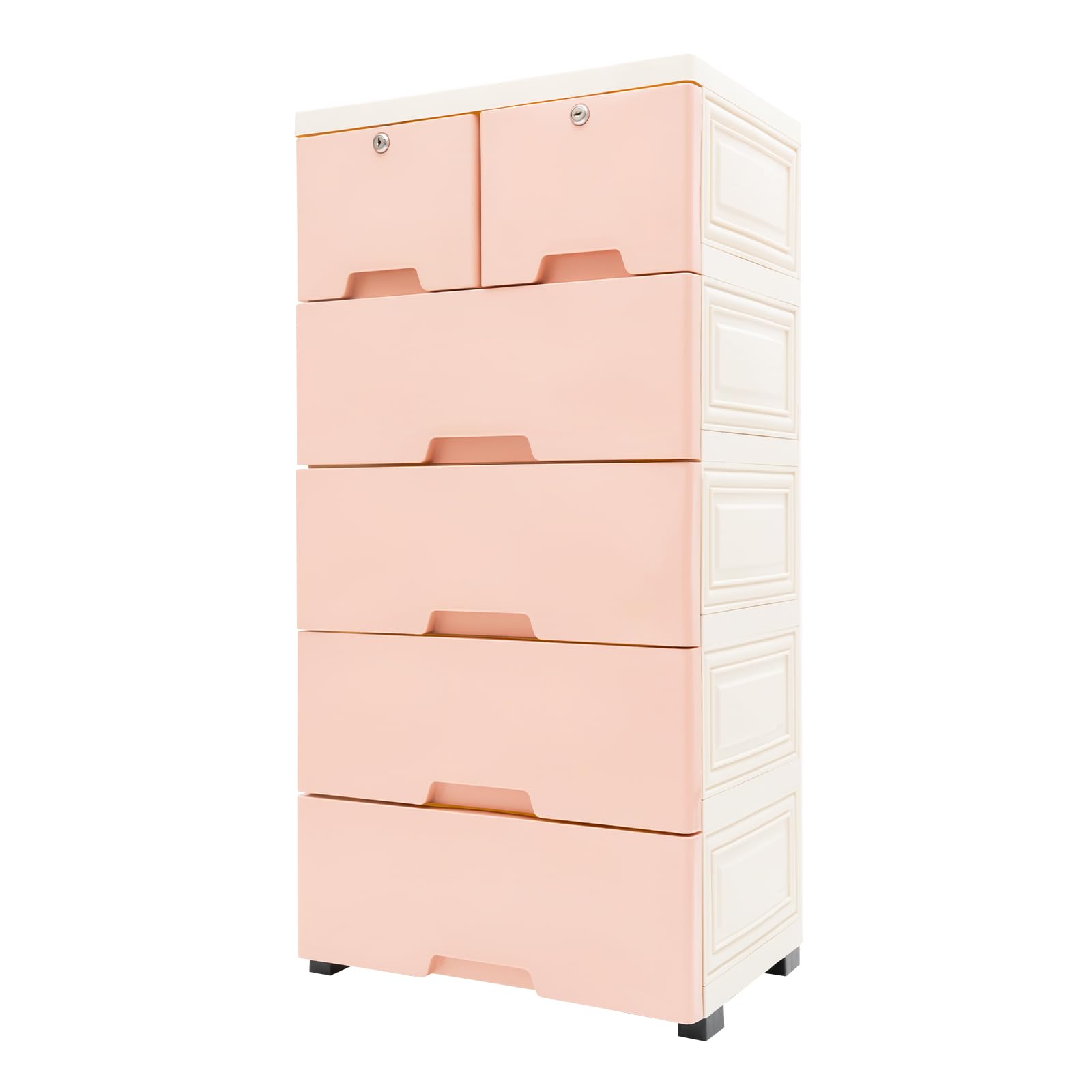 LOYALHEARTDY 6-Drawer Plastic Storage Dresser Cabinet - Tall Vertical Closet Organizer for Clothes, Toys & Bedroom Furniture - Space-Saving Pink Dresser for Playroom, Nursery & Home Organization