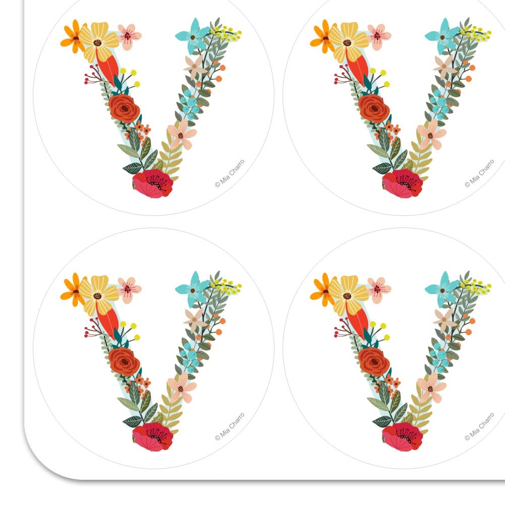 Floral Monogram Letter V Stickers for Planner, Calendar, Scrapbooking & DIY Crafts - Perfect for Bullet Journals, Scrapbooks, and Handmade Greeting Cards