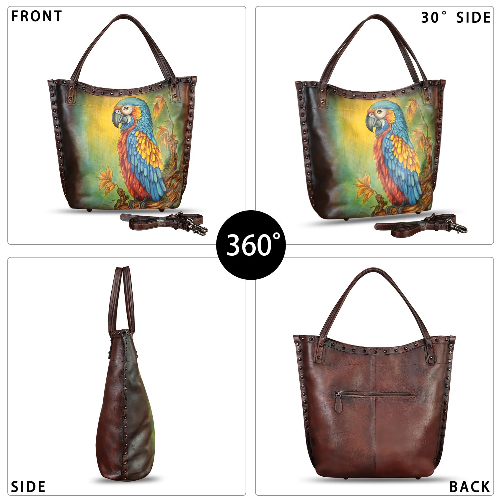 Handmade Genuine Leather Shoulder Bag for Women - Hand Painted Crossbody Purse, Work Tote & Casual Handbag | Perfect for Office, Travel & Everyday Use