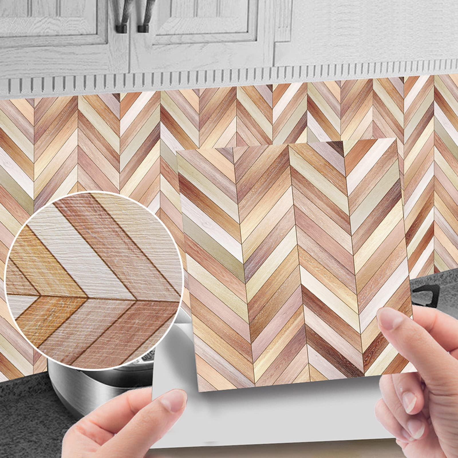 Vintage Wood Grain Peel and Stick Floor Tiles - Waterproof Self-Adhesive Wall Decals for Kitchen, Bathroom & Living Room DIY Home Decor (Multi-Color Brick Pattern)