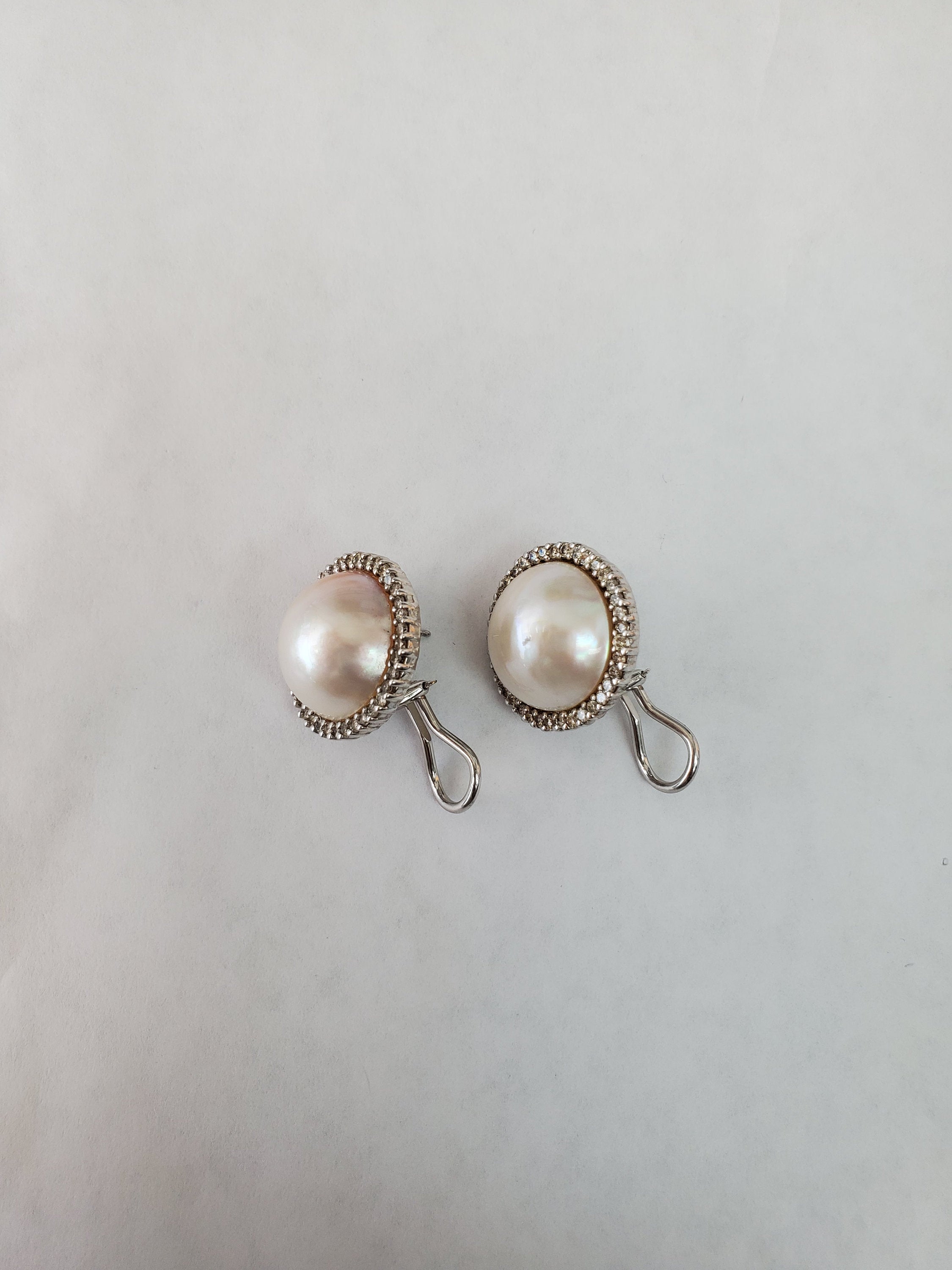 1 Carat Freshwater Pearl Diamond Halo Omega Clip-On Earrings for Women - Elegant Bridal Jewelry, Wedding Party Accessories & Special Occasion Gifts