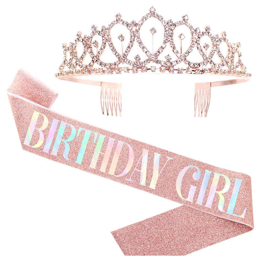 Hibye Birthday Crowns for Women - CIEHER Rhinestone Tiara & Queen Sash Set, Elegant Birthday Party Accessories for Bachelorette, Bridal Shower, Birthday Celebrations