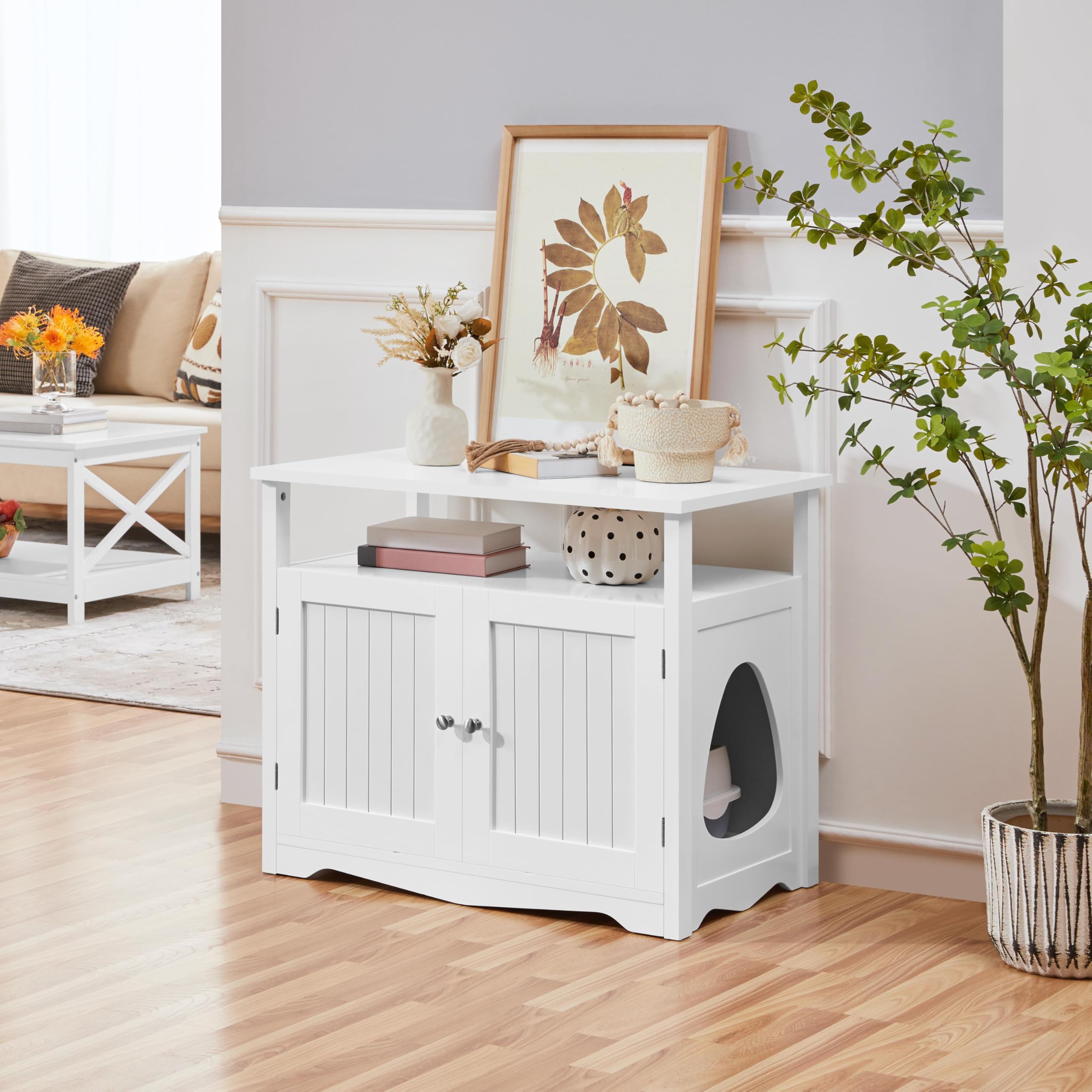 Yaheetech Wooden Cat Litter Box Enclosure Furniture - Hidden Litter Box with Removable Divider, Indoor Cat House with Storage Shelf, Pet Side Table Cabinet - Perfect for Small Spaces & Home Decor
