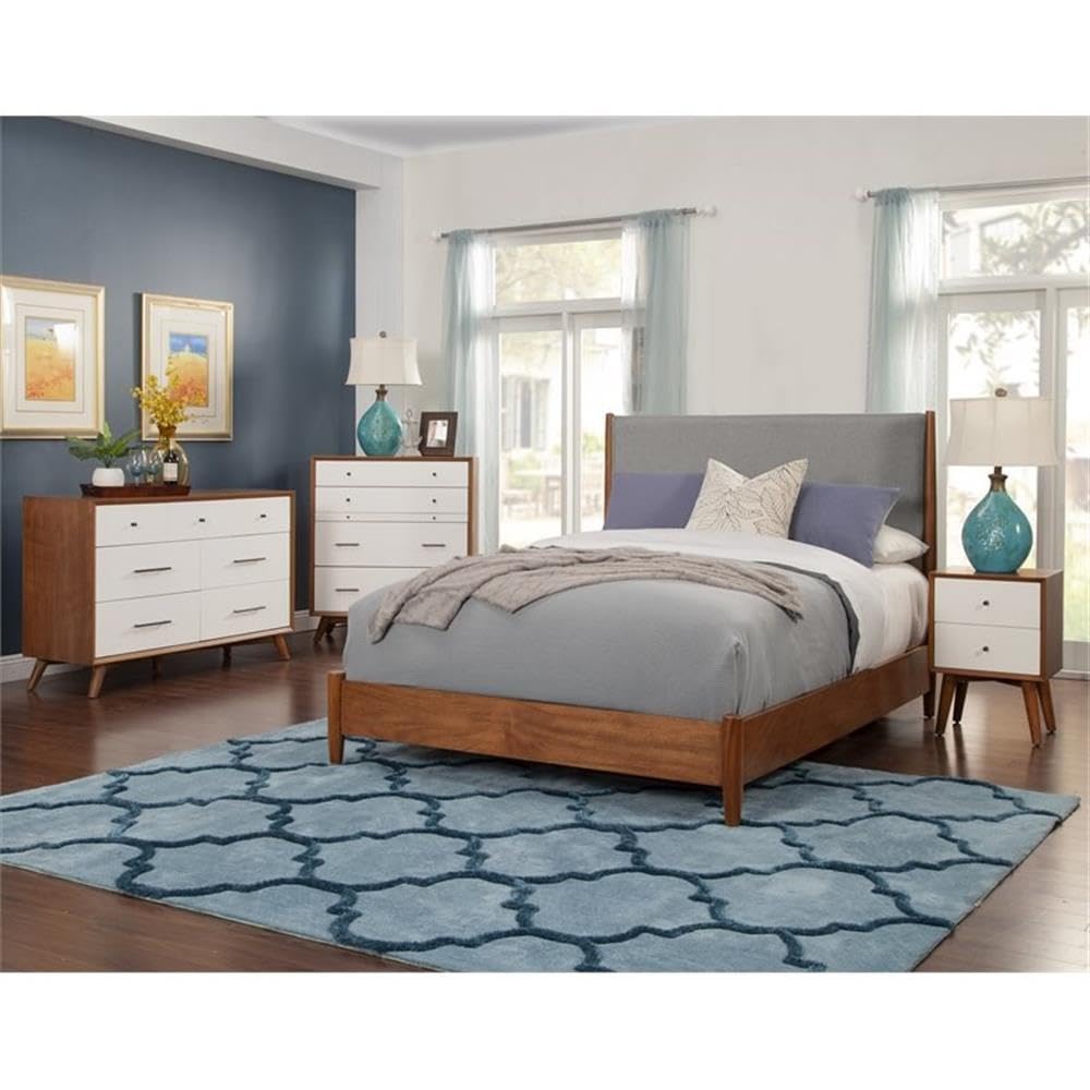 Allora 2-Drawer Two-Tone Wood Nightstand in Acorn & White - Modern Bedside Table for Bedroom, Living Room & Guest Room Storage