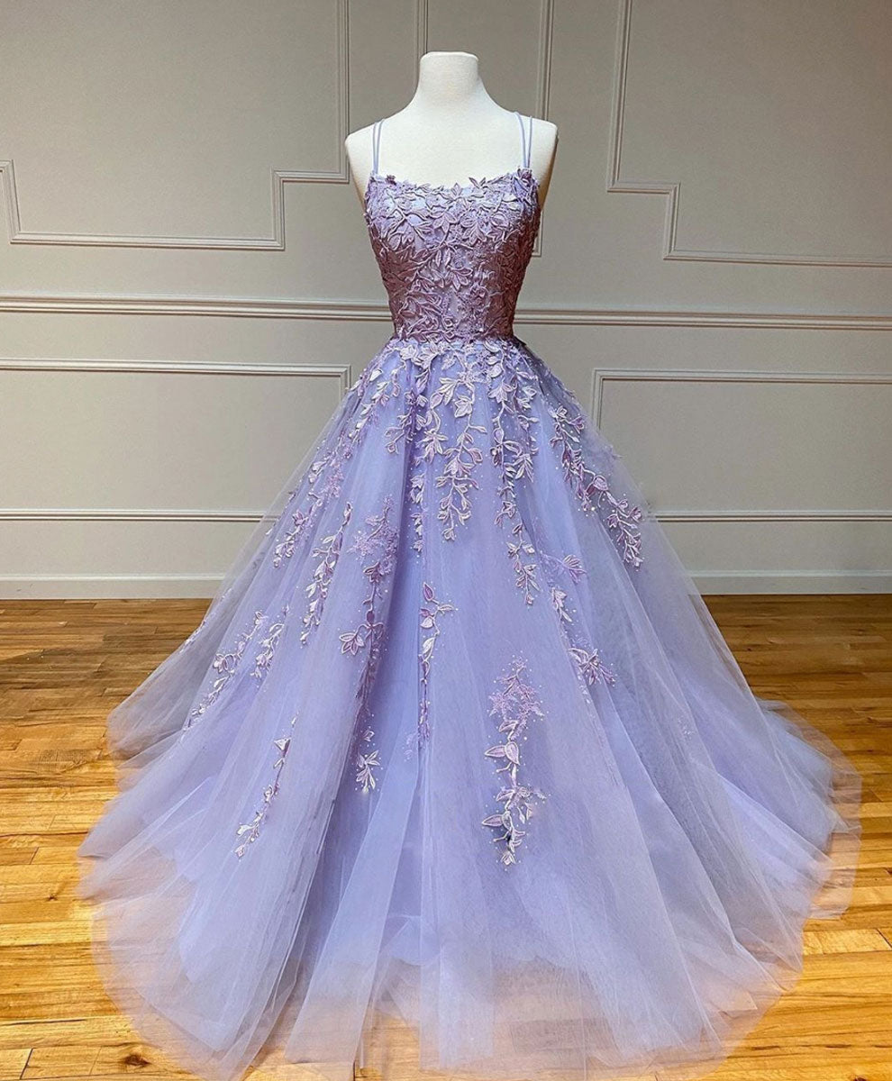 Elegant Purple Tulle Lace Long Prom Dress - Formal Evening Gown for Graduation, Homecoming & Special Occasions | Perfect for Prom Night, Wedding Guest & Ballroom Events