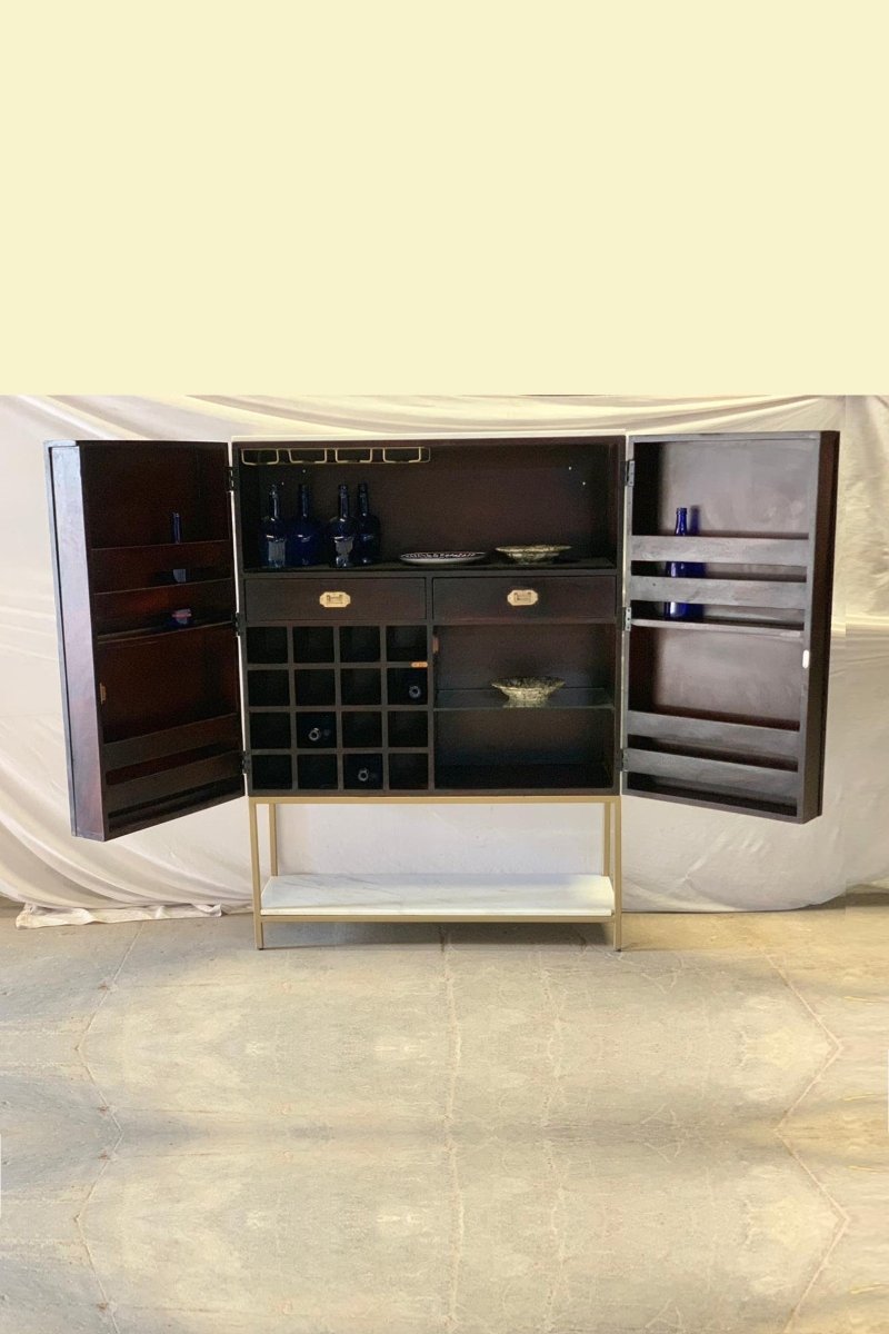 Handmade Blue & White Bone Inlay Bar Cabinet - Luxury Home Bar Furniture for Living Room, Dining Room & Entertaining Spaces