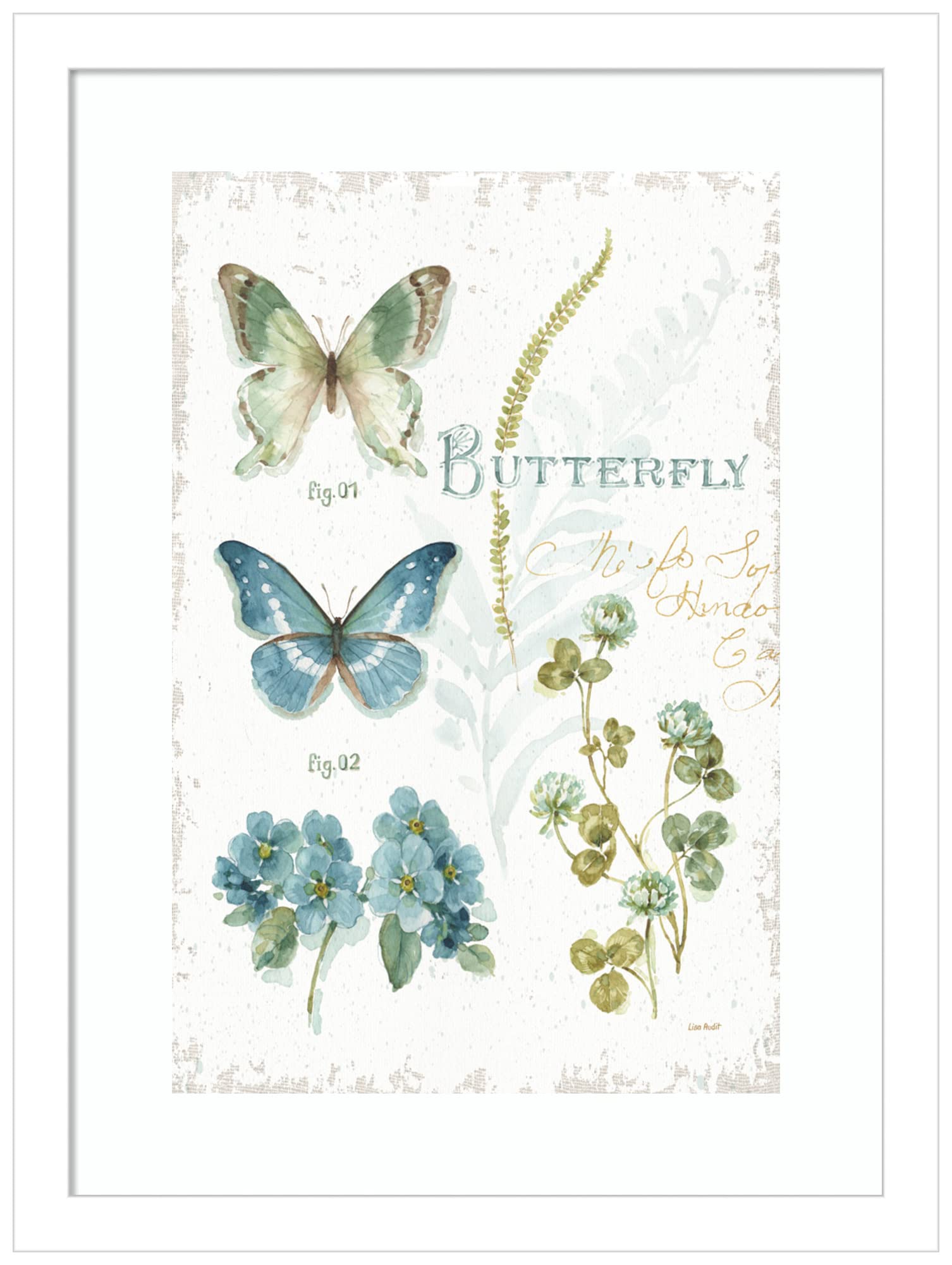Lisa Audit My Greenhouse Botanical Butterfly Wall Art Print - 13x17 Inches, White Wood Frame - Perfect for Living Room, Bedroom & Office Decor