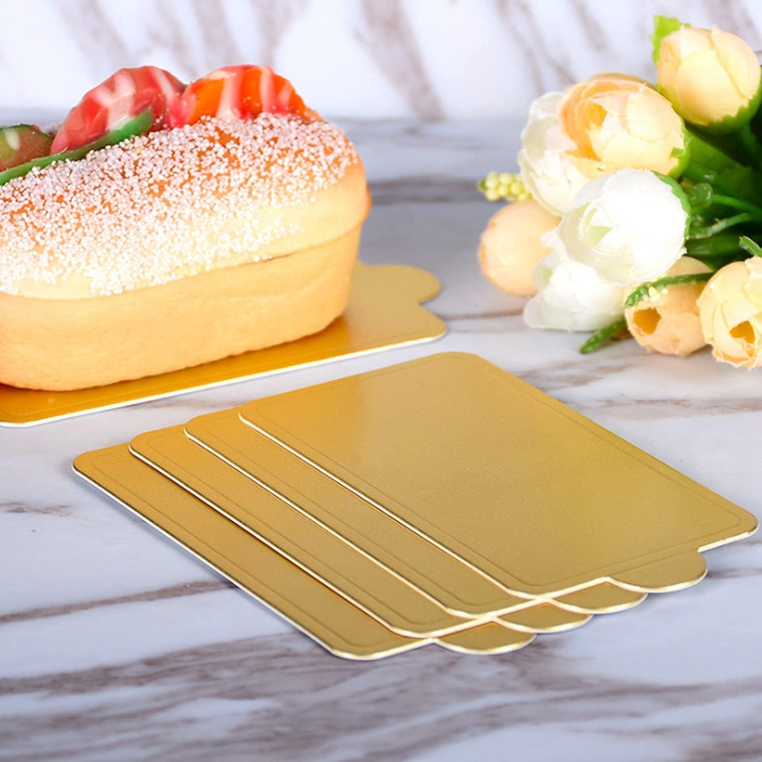 100PCS Mini Square Golden Cardboard Cake Base | Disposable Mousse Dessert & Cupcake Stands | 10X5cm Wedding, Birthday Party Serving Trays | Perfect for DIY Desserts, Buffet Displays & Event Catering