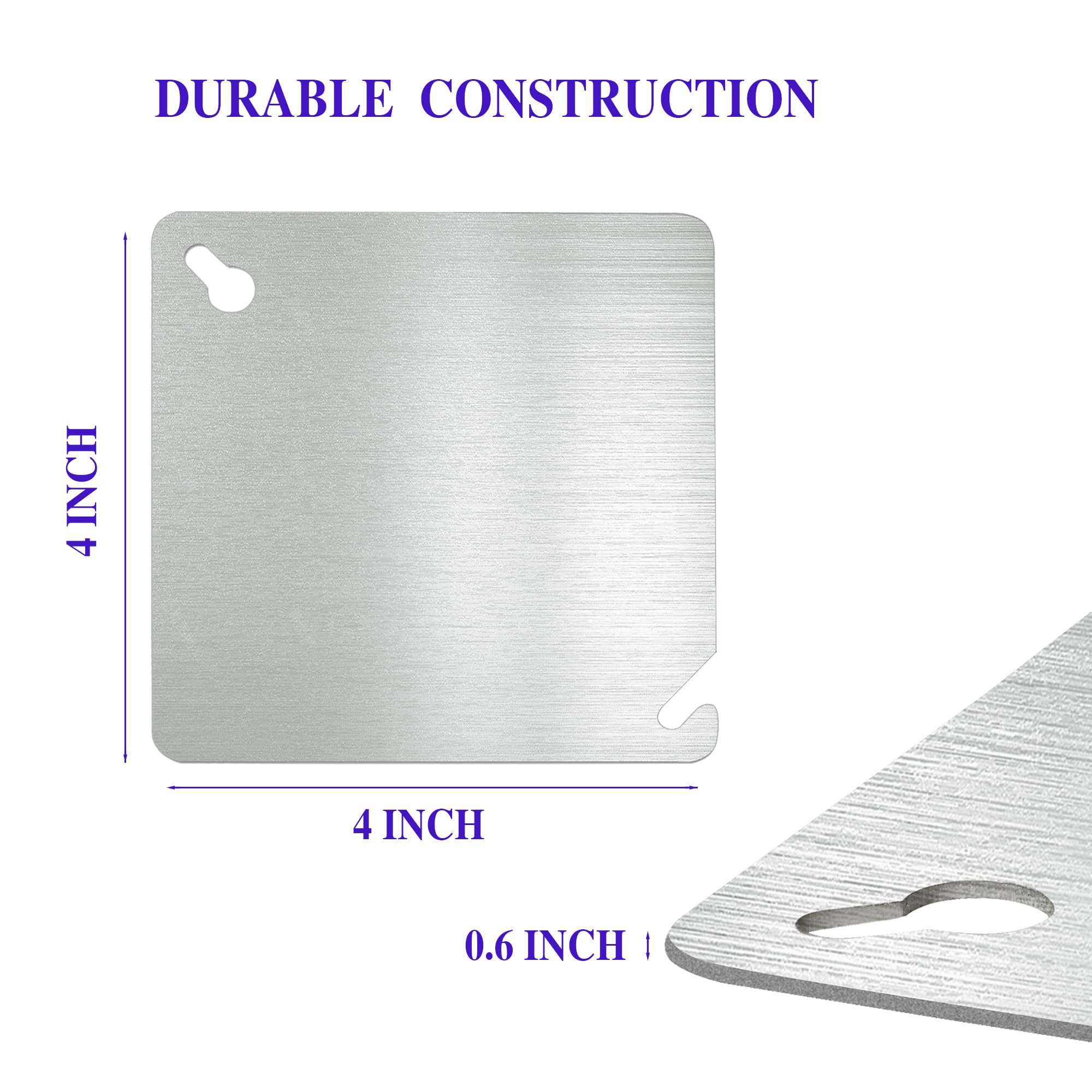 4 Inch Square Metal Electrical Box Cover Plate - Junction Box Covers, Flat Blank Electric Box Cover (4 Pack) - Ideal for Home Wiring, Electrical Repairs & DIY Projects