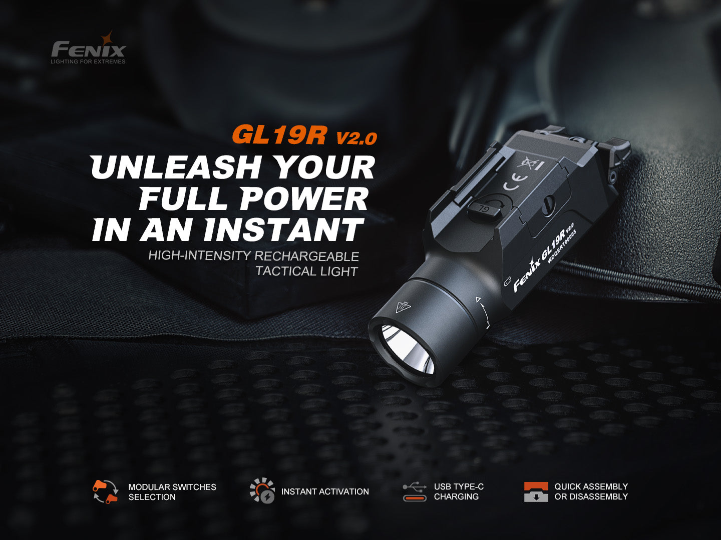 Fenix GL19R V2 Tactical Flashlight - Modular Switch Mounted Weapon Light for Pistols & Rifles - Perfect for Hunting, Home Defense & Tactical Operations