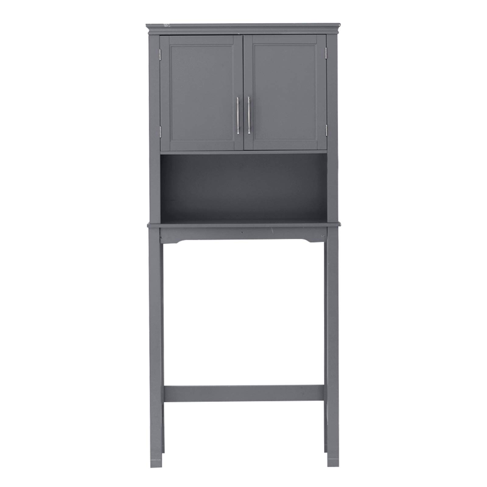 Kcelarec Over The Toilet Storage Cabinet - 2 Door Bathroom Organizer with Adjustable Shelf, Space-Saving Freestanding Toilet Rack, Grey Wooden Bathroom Furniture for Toilet Paper, Towels & Bath Essentials Storage