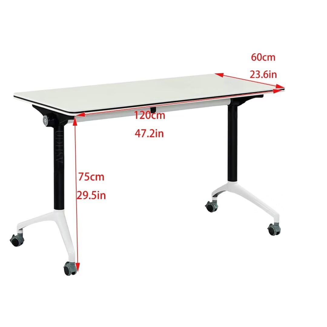Modern Folding Flip Top Mobile Conference Table with Wheels - 47.2×23.6×29.5 Inches White - Portable Office Training Table for Meetings, Classrooms & Workspaces - Easy to Move & Space-Saving Design