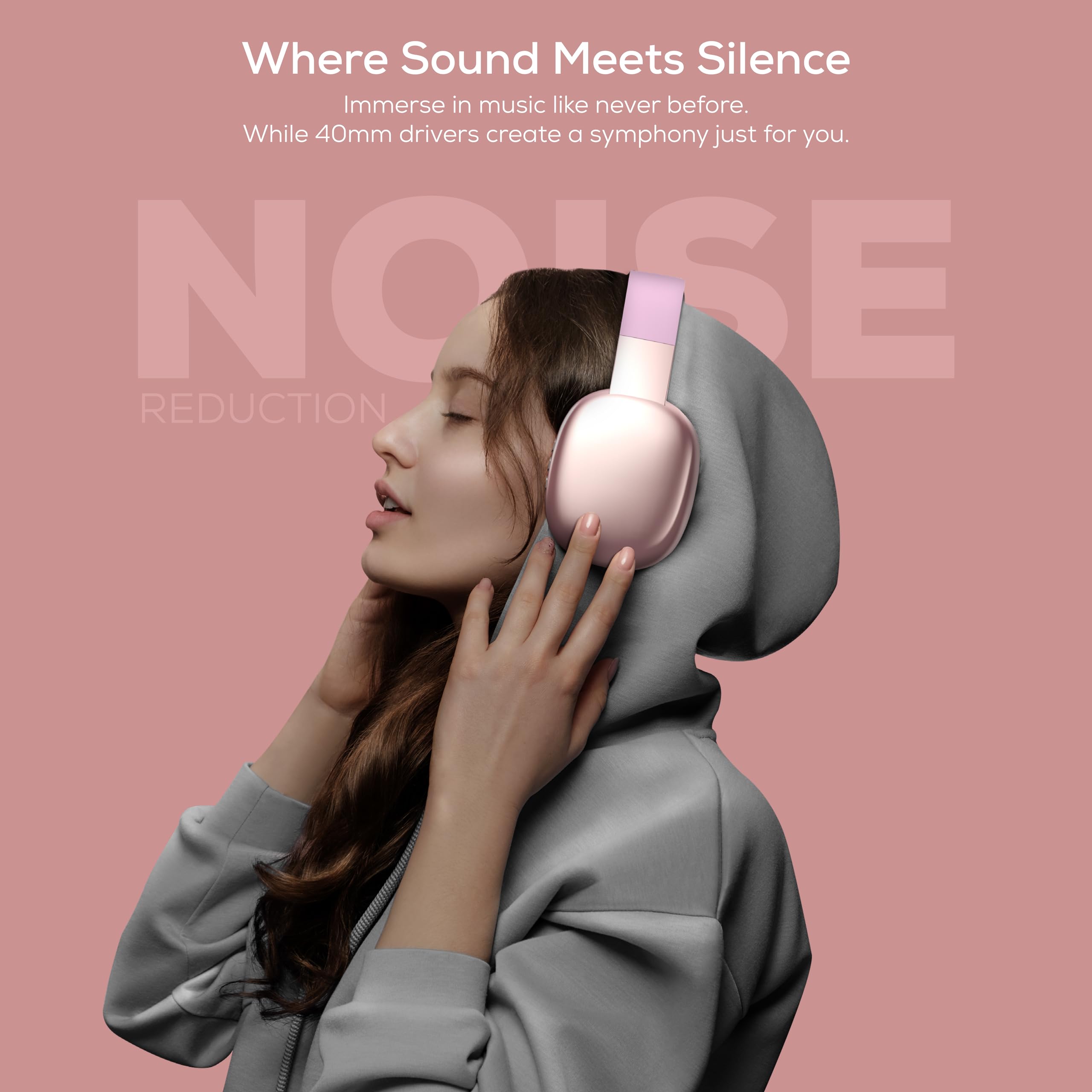 Gabba Goods Wireless Over-Ear Bluetooth Headphones with Mic - Noise Cancelling Headset for Travel, Work & Gaming - Bluetooth 5.0, Wired Mode, Built-in Micro SD - Compatible with PC, TV, Smartphone (Pink) | Perfect for Commuting, Home Office & Entertainment