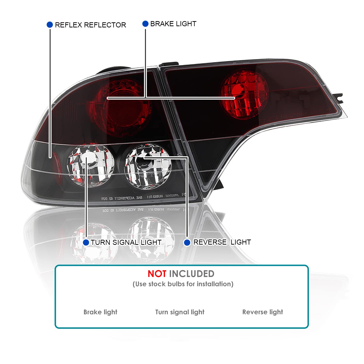 Spec-D Tuning Black Housing Clear Lens Tail Lights for 2006-2011 Honda Civic Sedan 4 Door - Left & Right Pair Assembly | Enhanced Style & Night Visibility for Your Car